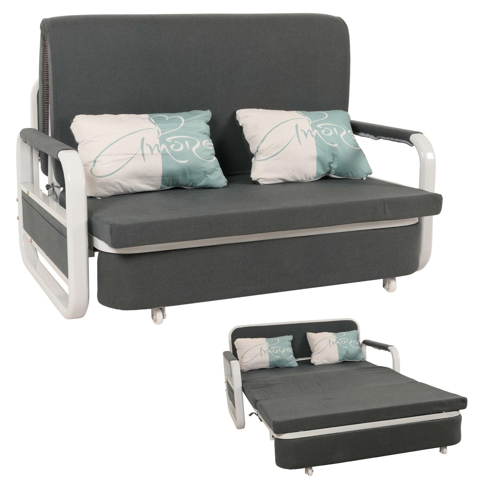 MCW Schlafsofa M83 Dunkelgrau mit Schlaffunktion und Bettkasten