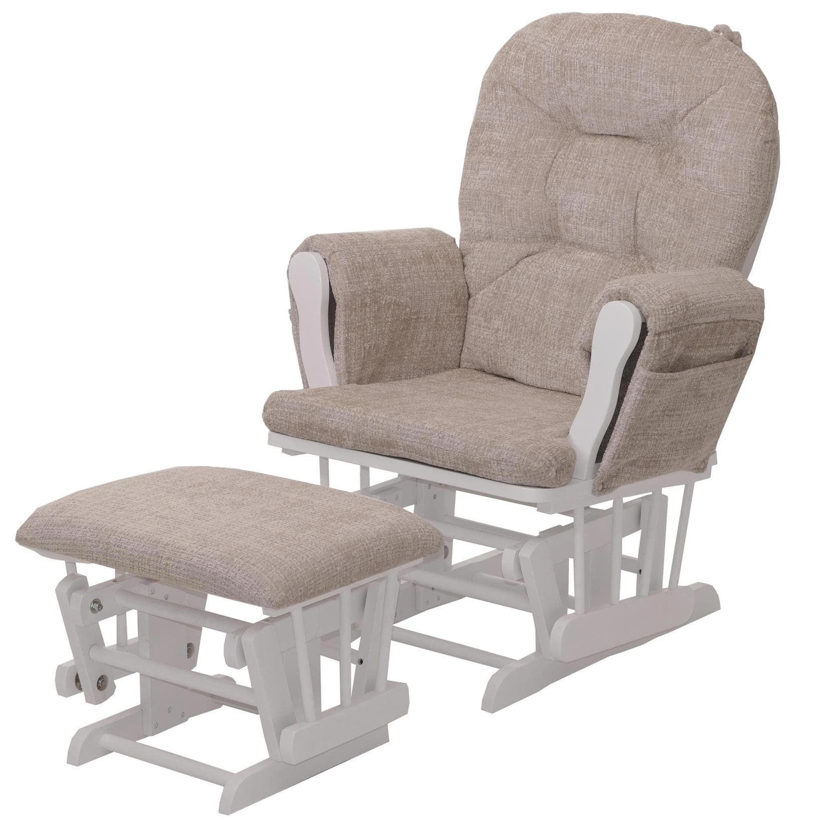 Relaxsessel MCW-C76 Schaukelstuhl mit Hocker Chenille Creme Weiß