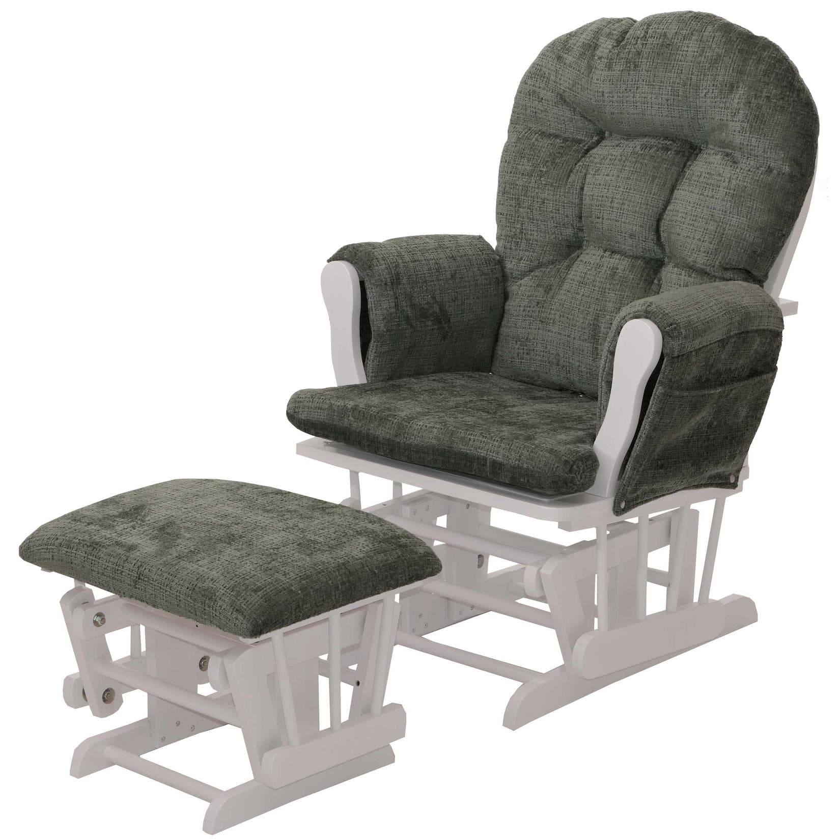 Relaxsessel MCW-C76 Schaukelstuhl mit Hocker Chenille Grün Weiß