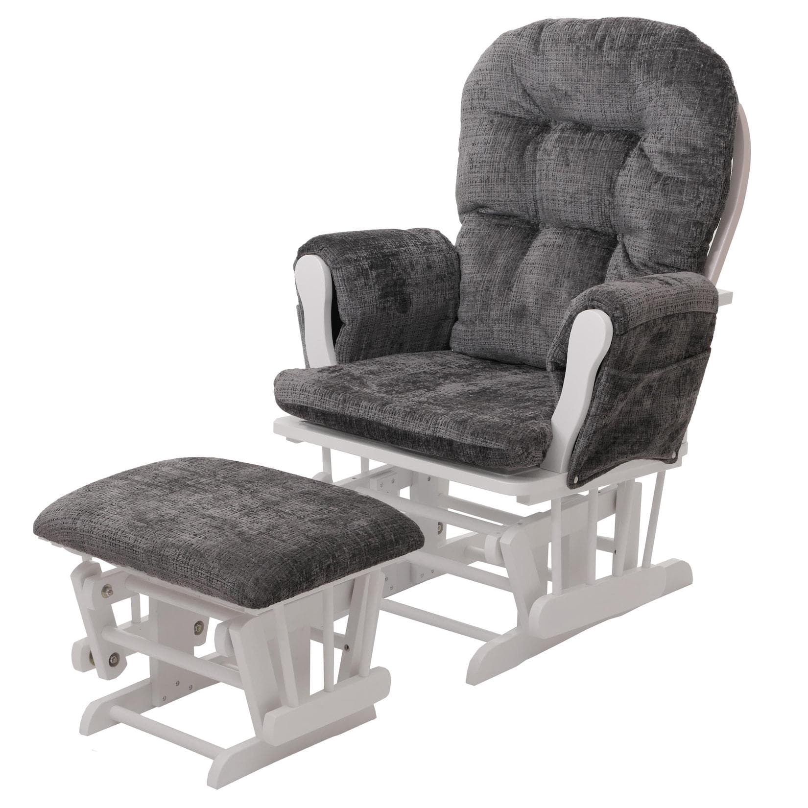 Relaxsessel MCW-C76 Schaukelstuhl mit Hocker Chenille Dunkelgrau Weiß