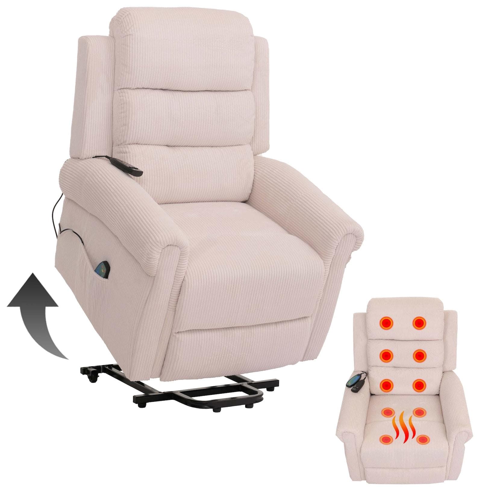 Fernsehsessel MCW-K63 Relaxsessel Creme-Weiß mit Aufstehhilfe & Massage