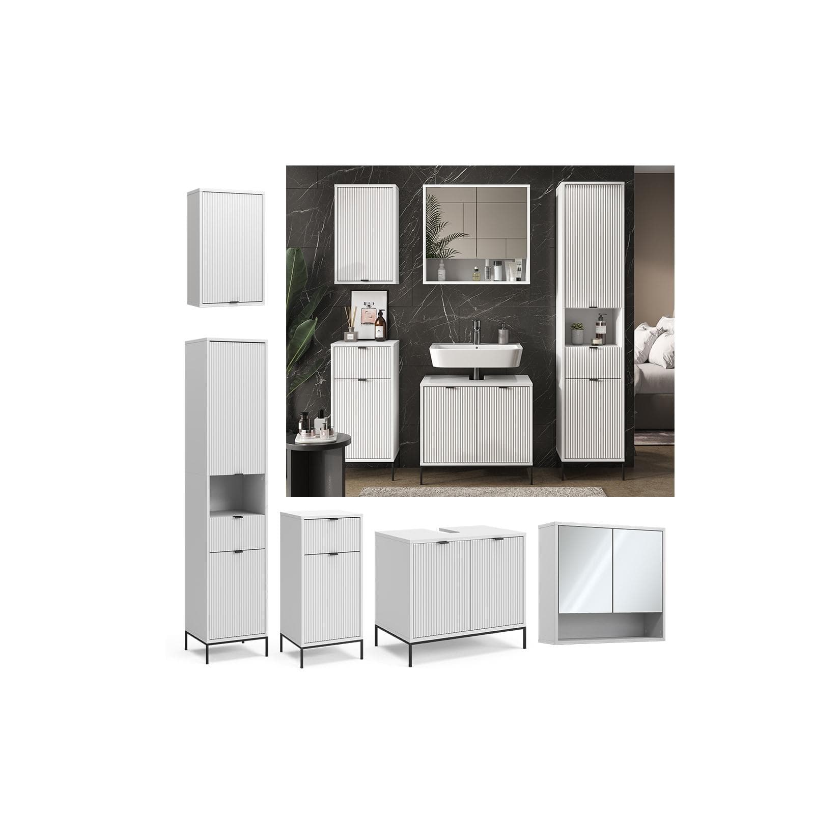 Vicco Badmöbel-Set Eliza Weiß 5 Teile Modern