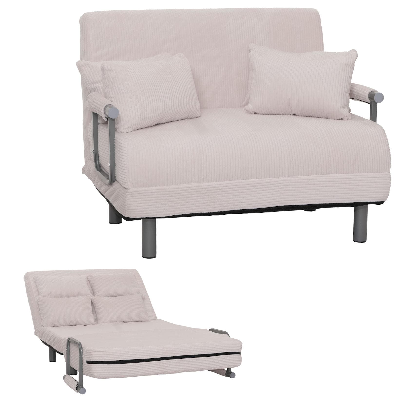 MCW Schlafsessel K29 Klappsessel Schlafsofa Gästebett Creme-Weiß Cord-Stoff