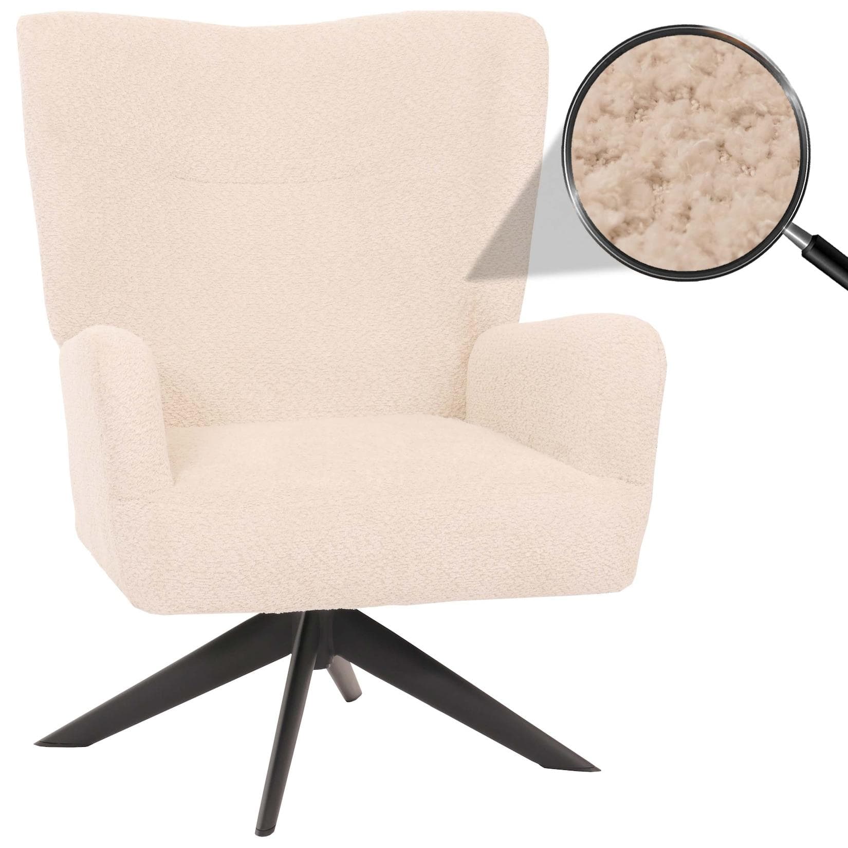 Lounge-Sessel MCW-N65 Drehbar Creme-Beige Stoff Chenille Metall
