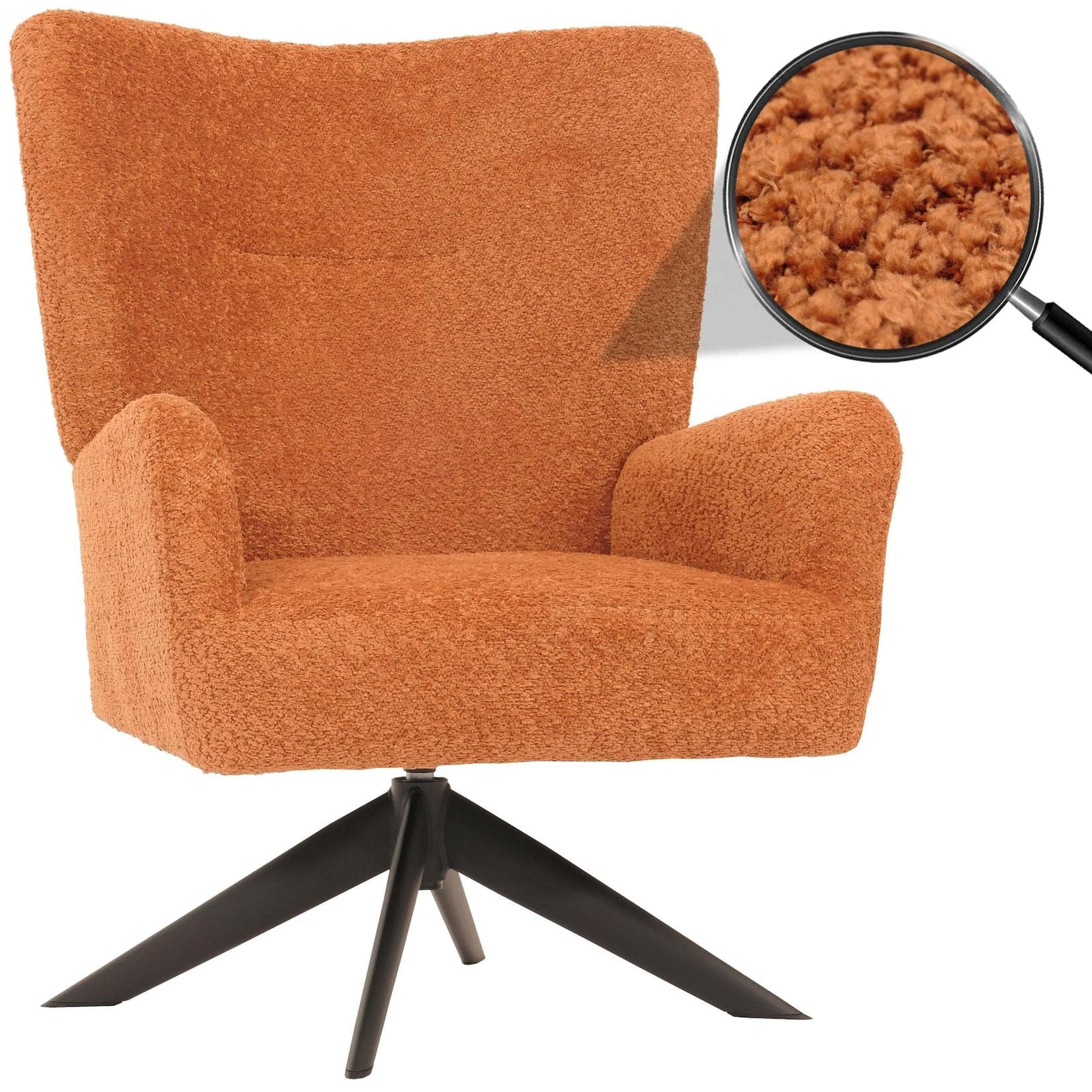 Lounge-Sessel MCW-N65 Drehbar Chenille Metall Terracotta