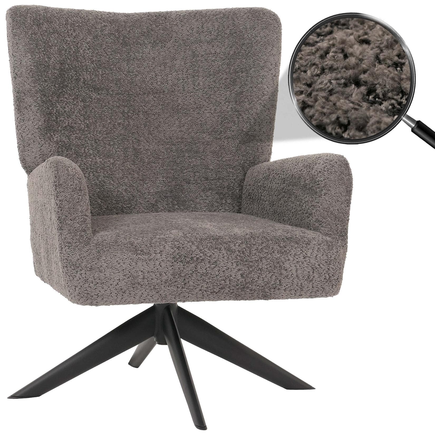 Lounge-Sessel MCW-N65 Dunkelgrau Drehbar Chenille Metall