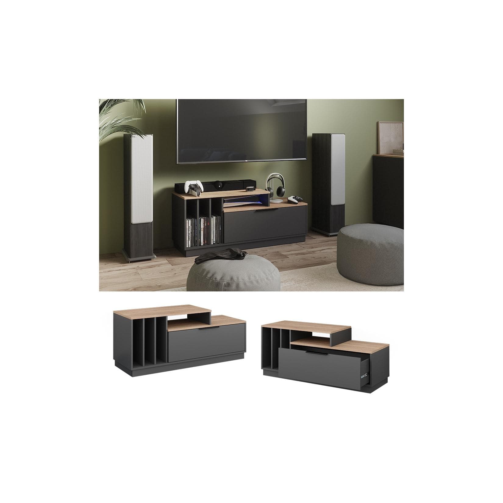 Vicco Lowboard Betti Anthrazit Sonoma TV-Möbel mit Schubladen