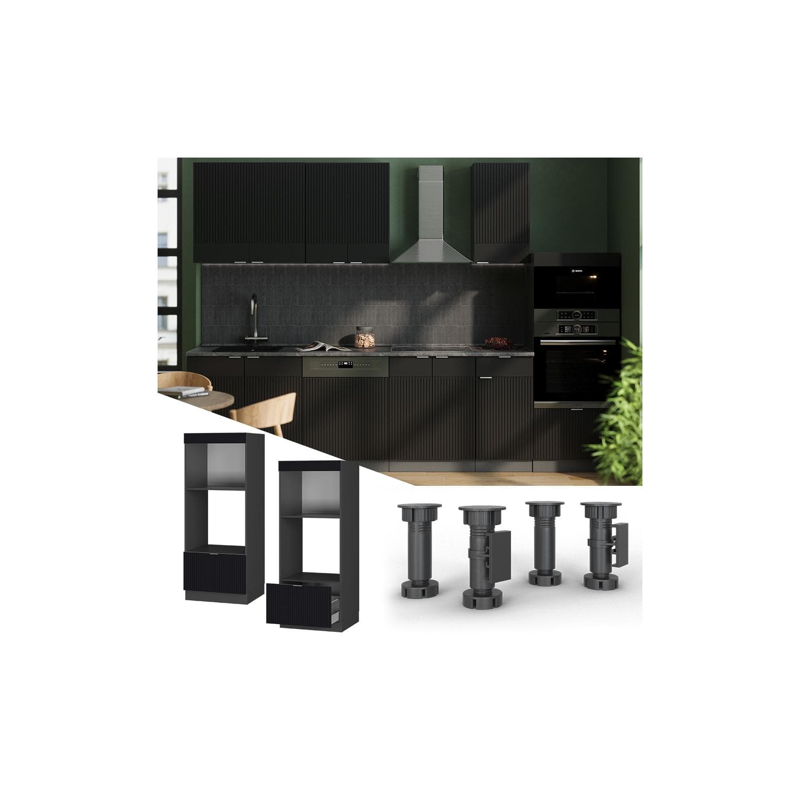 Vicco Mikrowellenschrank Fame-Line Anthrazit Schwarz Gestreift 60 cm