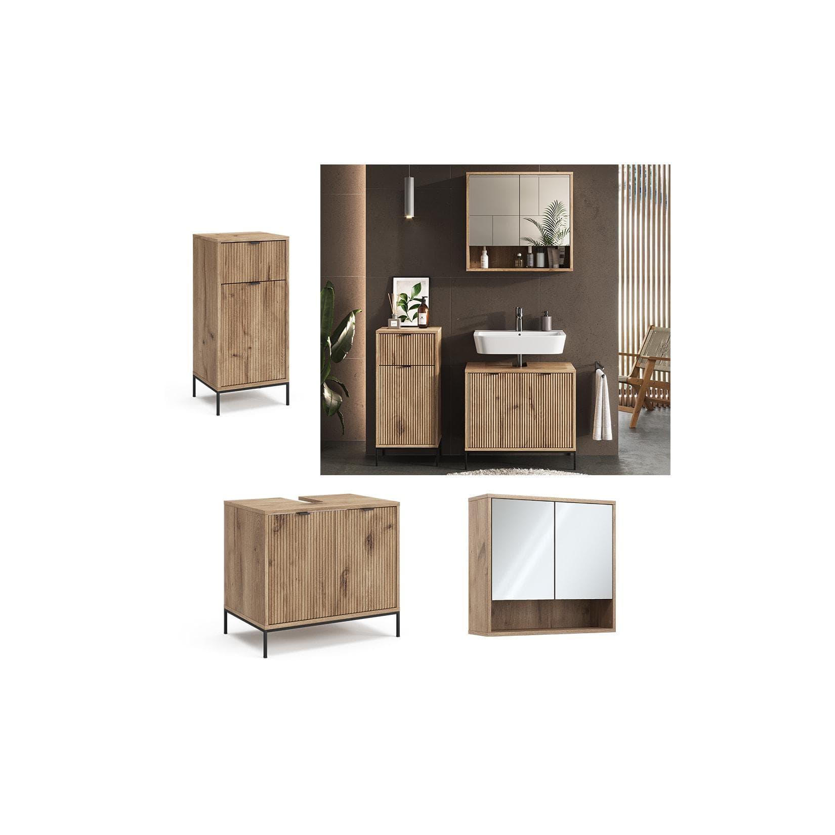 Vicco Badmöbel-Set Eliza Viking Oak 3 Teile Braun Modern
