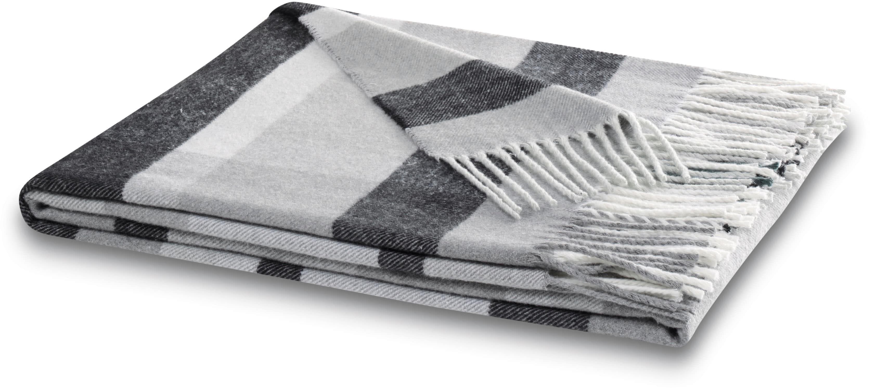 Biederlack Fransenplaid Wohndecke - Hochwertige Baumwollmischung in Harmony Grey