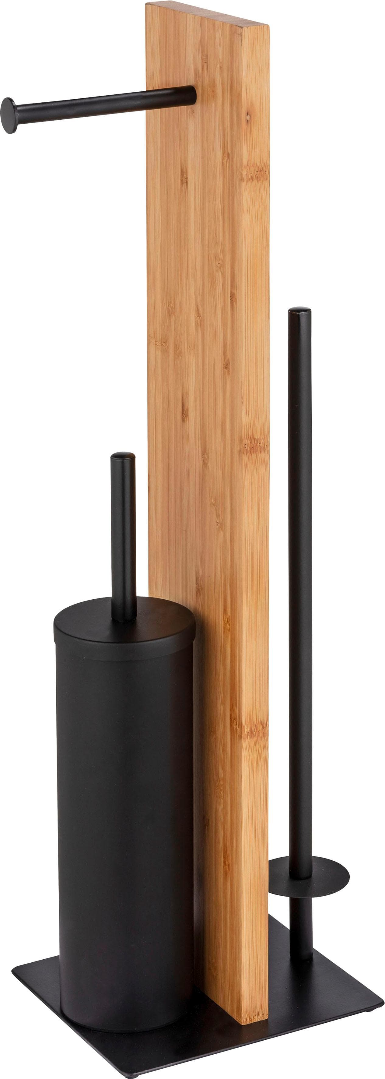 WENKO WC-Garnitur Lesina Schwarz/Braun Bambus Stahl