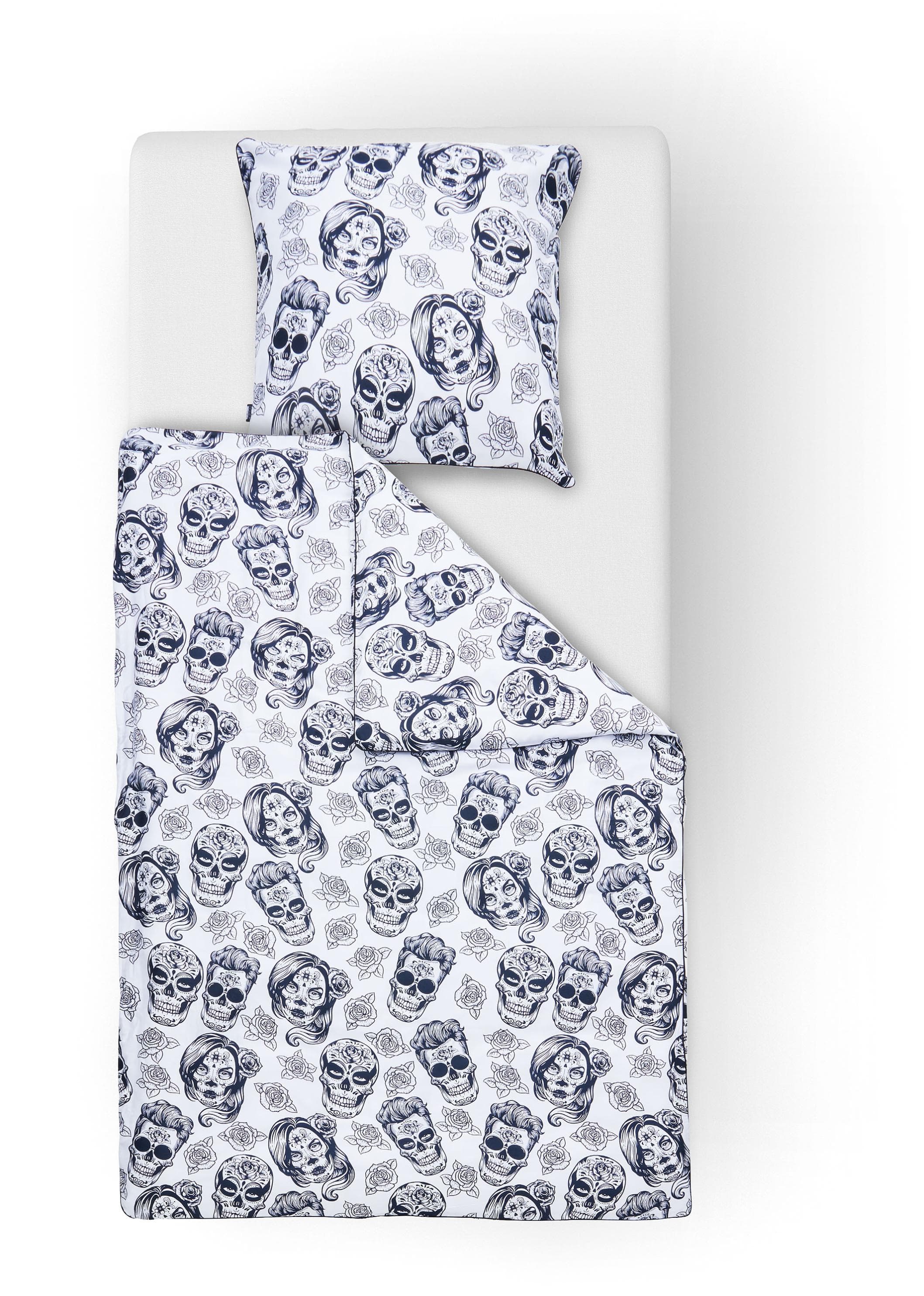 DONE. Bettwäsche Skulls Schwarz-Weiß Mako-Satin