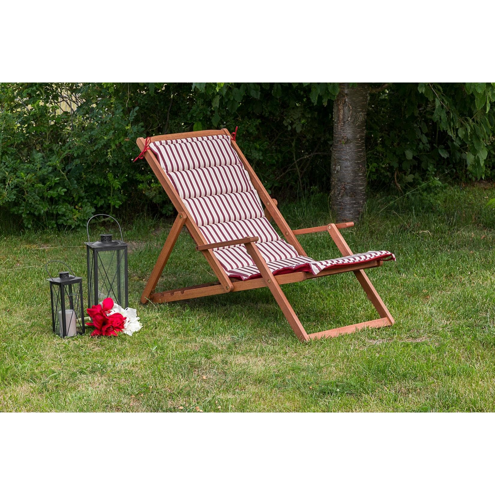 Merxx Aurora Gartenliege Set 2tlg. Eukalyptus Weiß/Grau mit Kissen