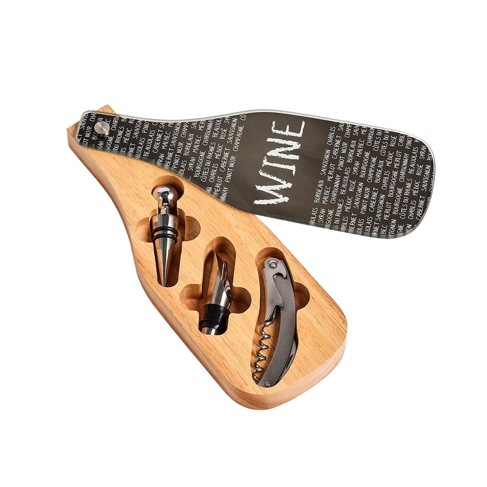 neuetischkultur Wein-Set 4-teilig Gummibaum, Glas, Edelstahl