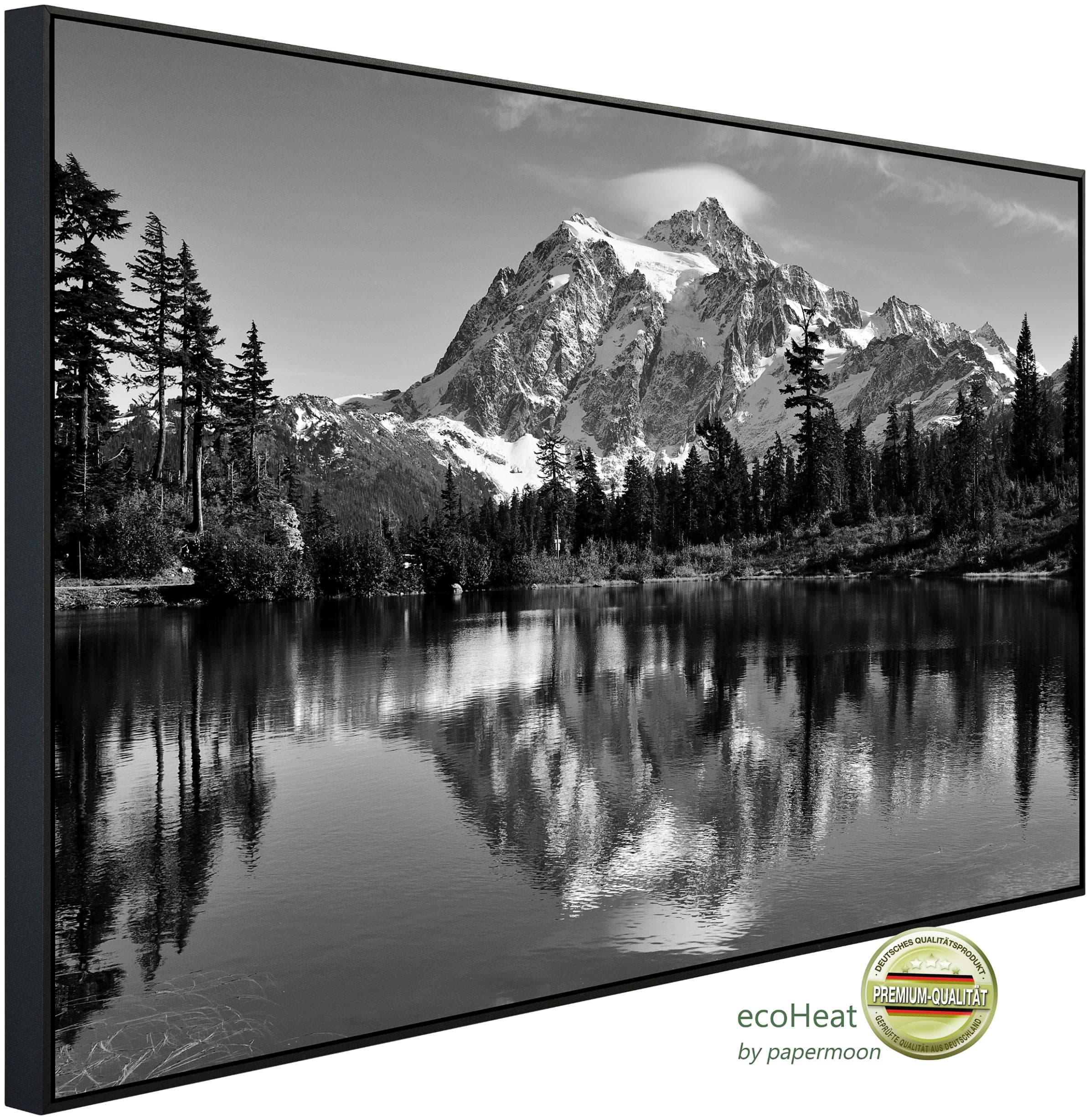 PAPERMOON Infrarotheizung Landschaft Schwarz & Weiß Kunstmotiv Aluminiumrahmen 450 W