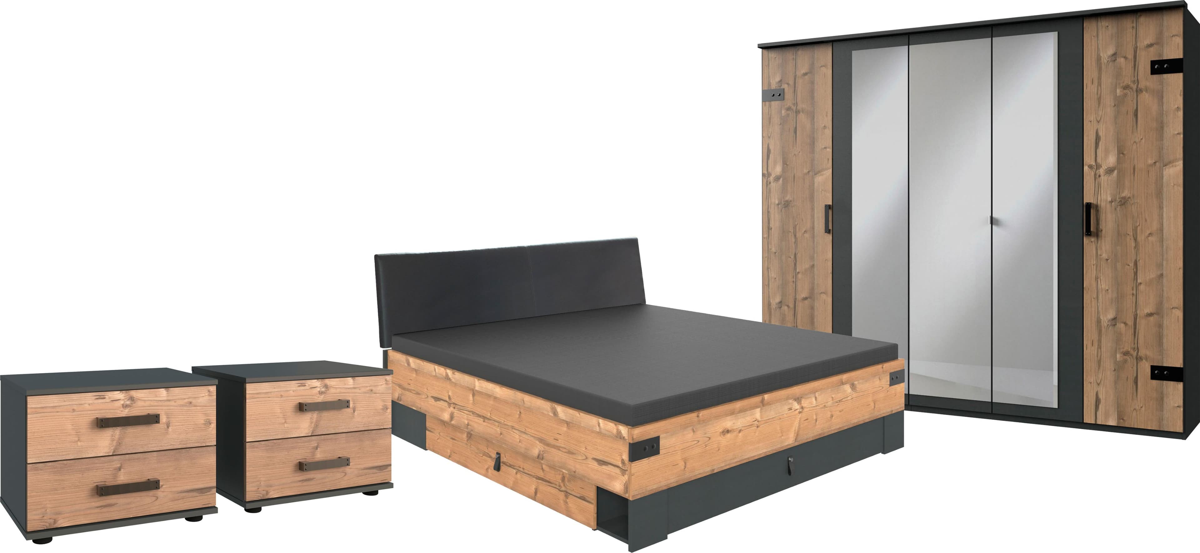 WIMEX Stockholm Schlafzimmer-Set 6-tlg. Grau Industrial Design