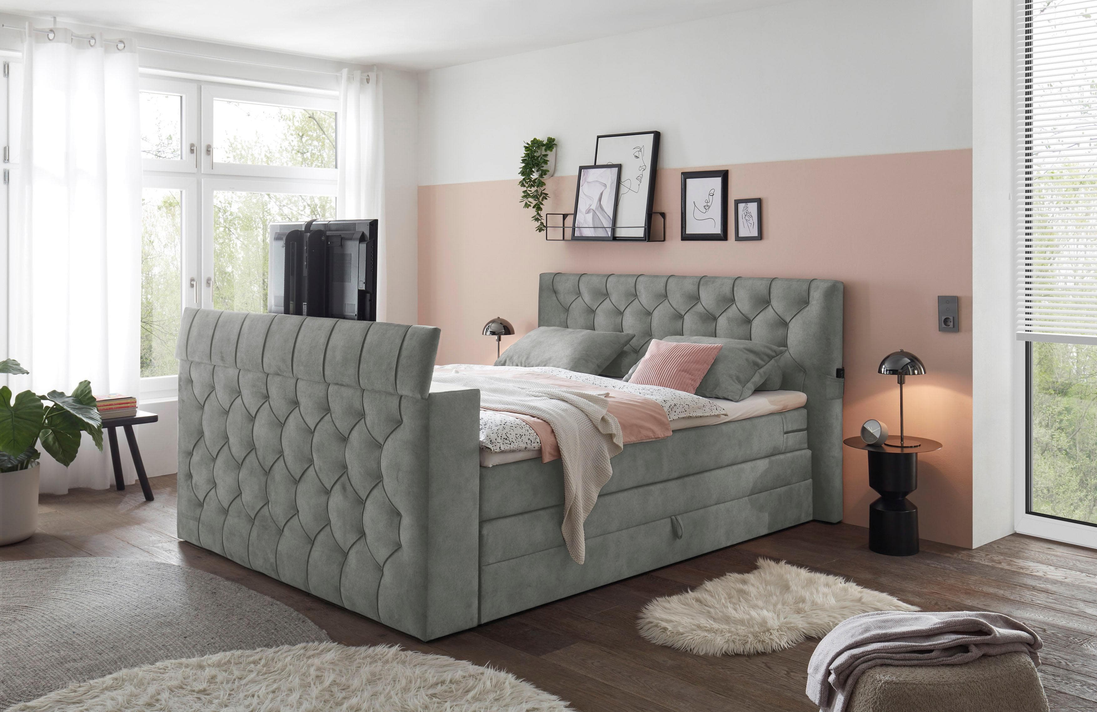 ED EXCITING DESIGN Springdale Boxspringbett mit Bettkasten und TV-Halterung