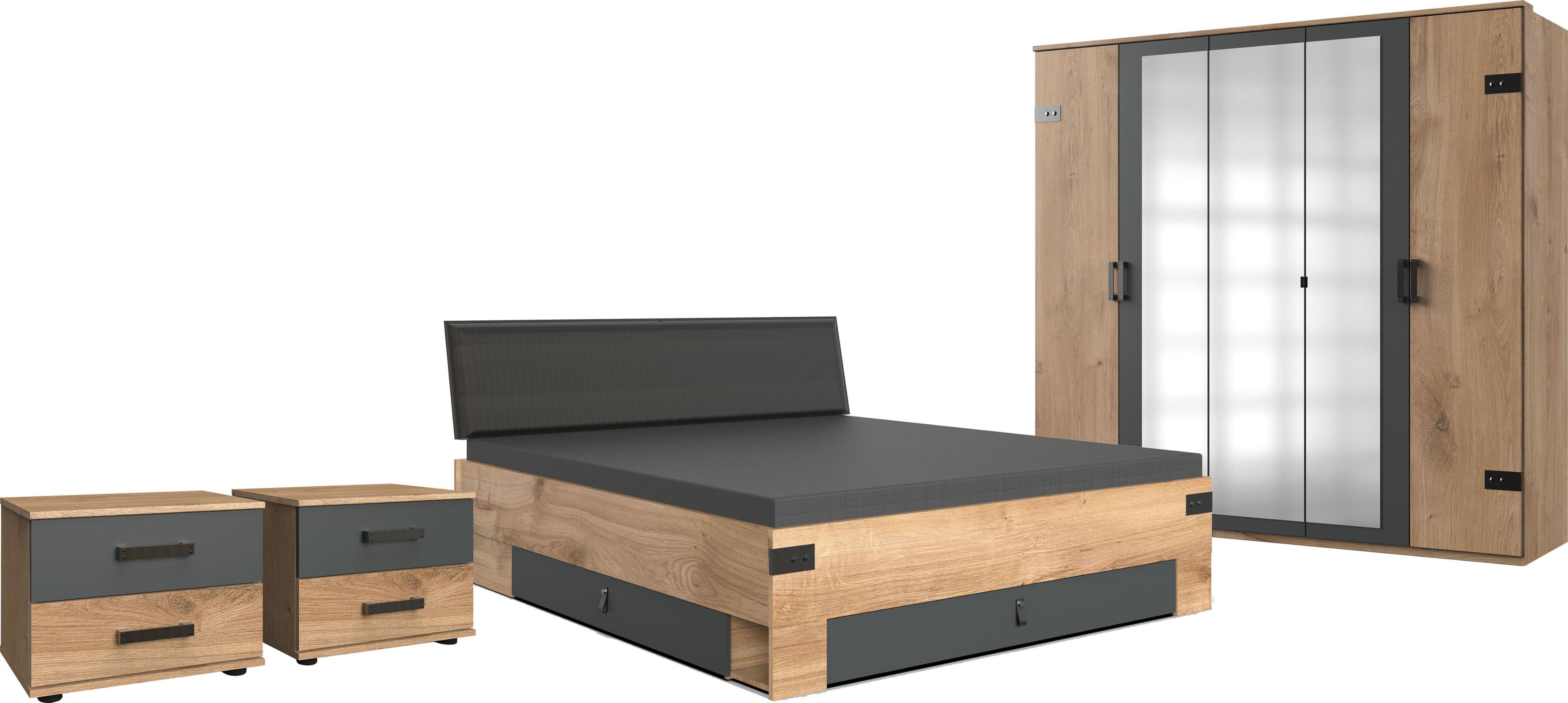 WIMEX Stockholm Schlafzimmer-Set 6-tlg. Grau Industrial