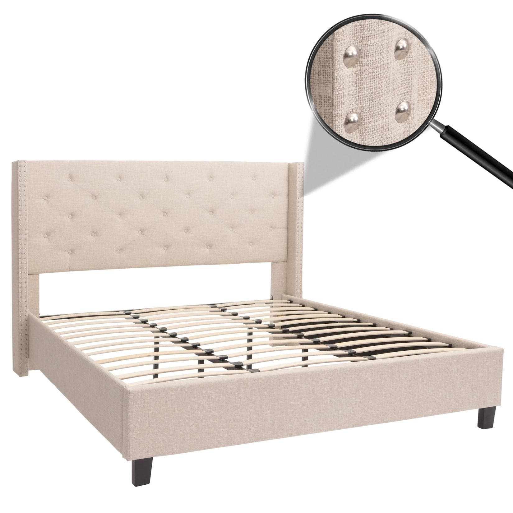 Polsterbett MCW-N59 Doppelbett mit Lattenrost Creme-Beige