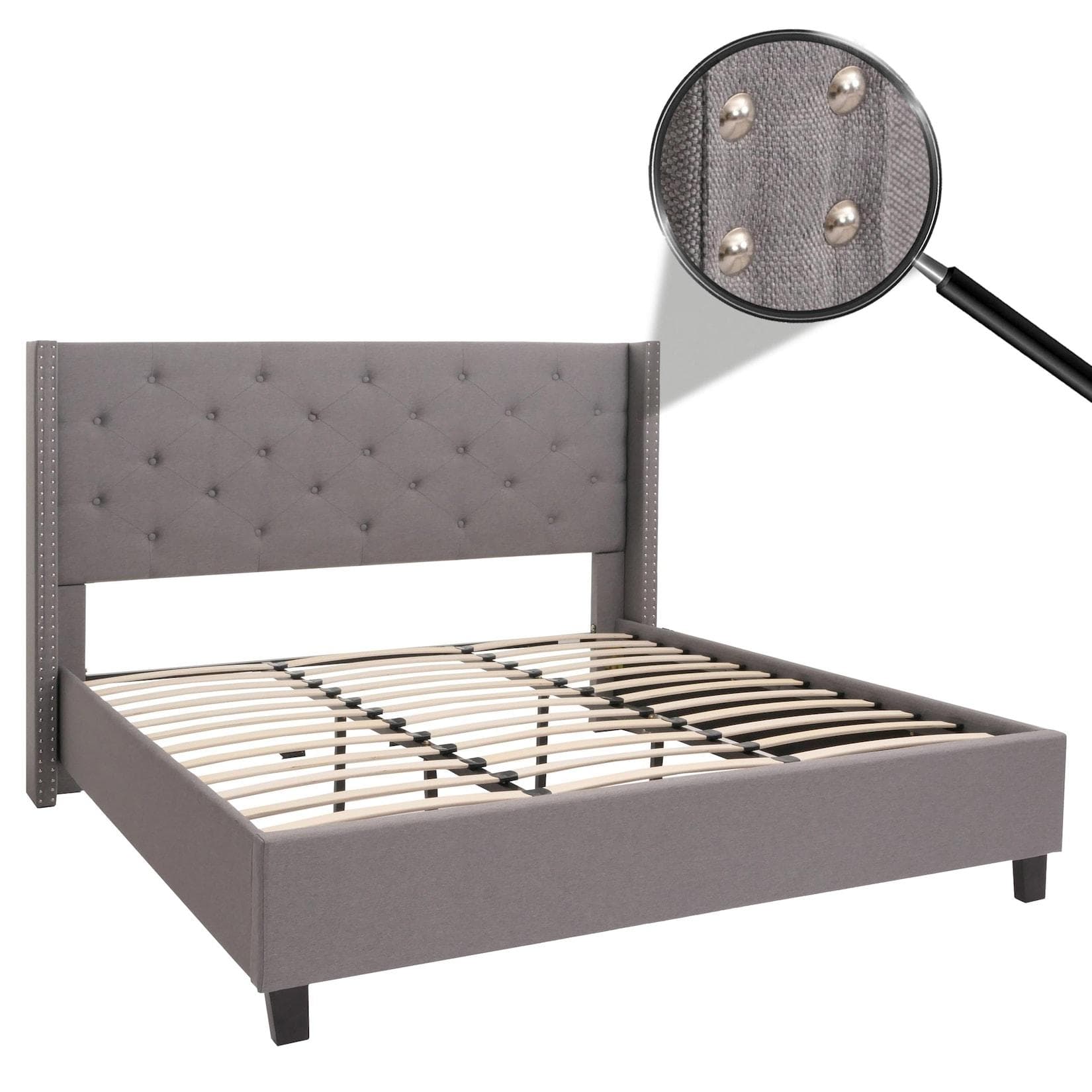 Polsterbett MCW-N59 Grau Massivholz mit Lattenrost