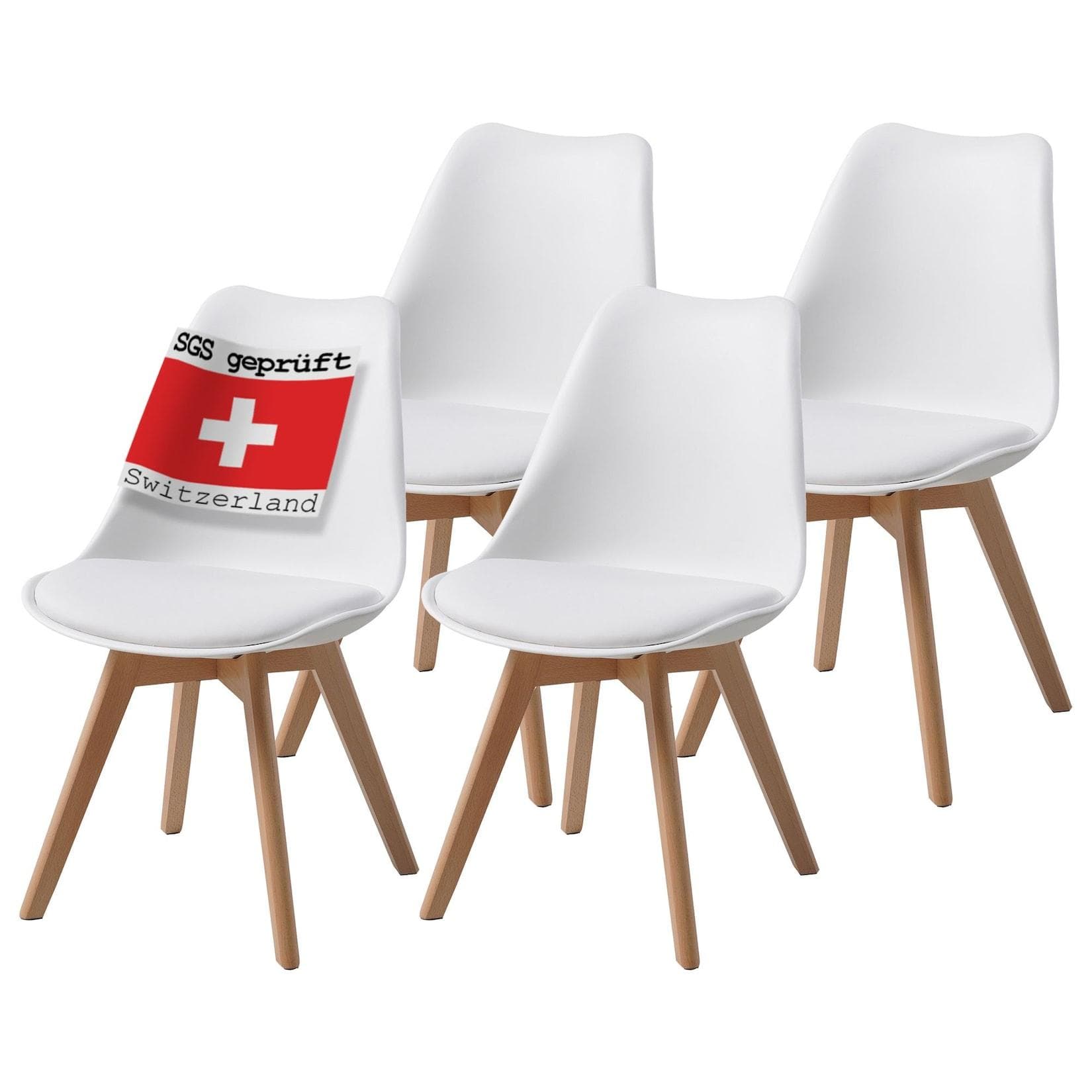 Albatros International Esszimmerstuhl 4er Set AARHUS Weiß Buche Massivholz