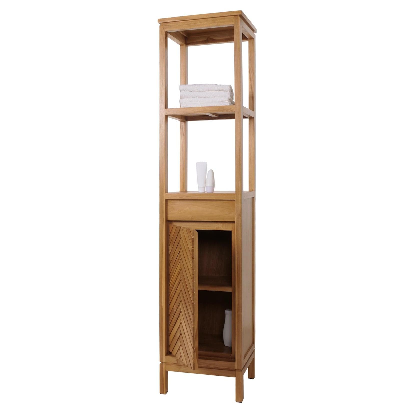 MCW Teak-Hochschrank Badschrank 1 Tür 4 Fächer Braun
