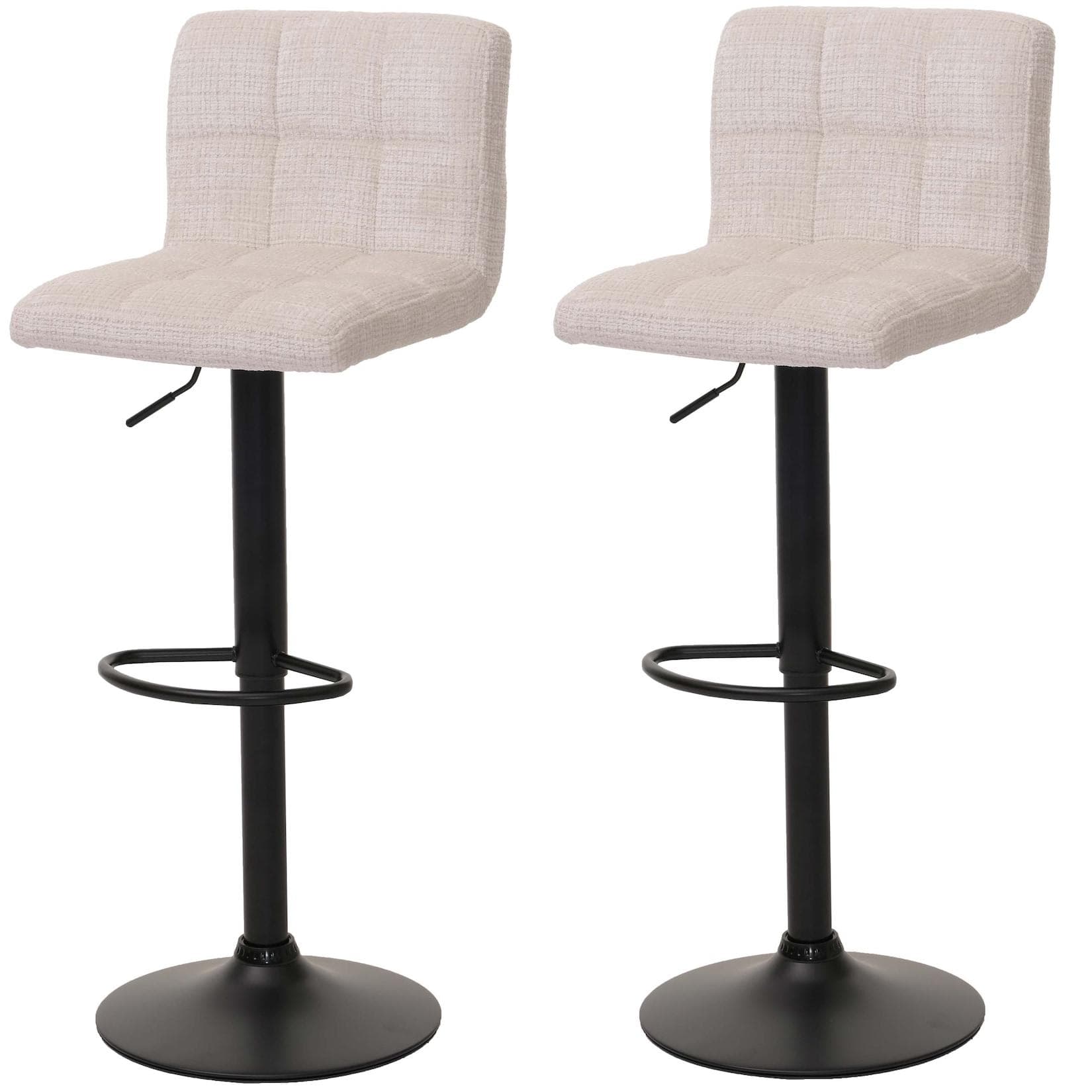 2er-Set Barhocker MCW-G87 höhenverstellbar drehbar Stoff Chenille creme-beige