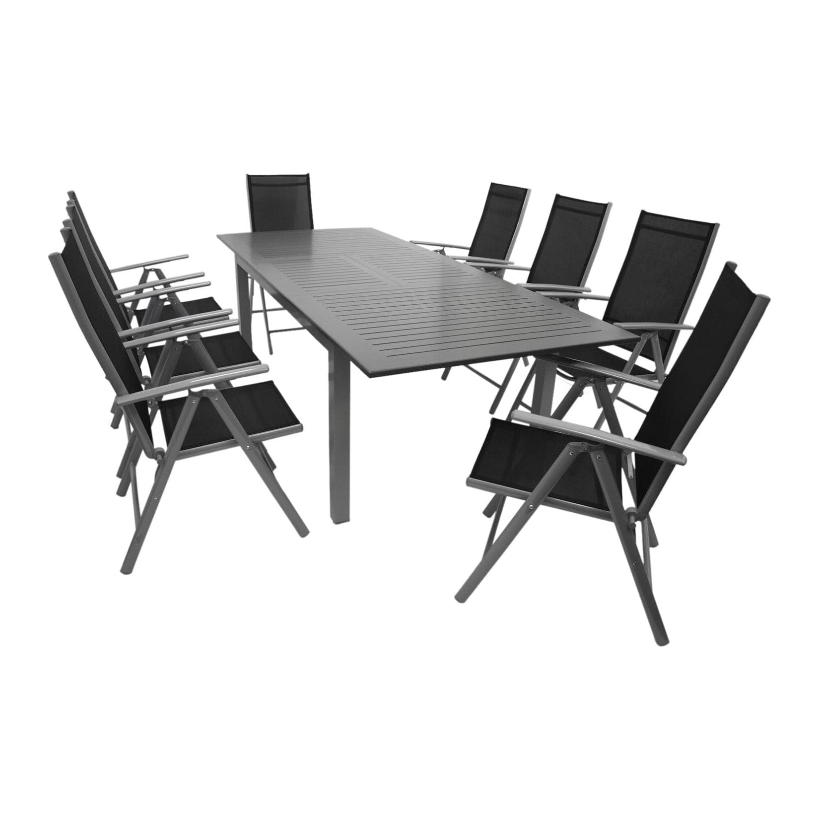 DEGAMO Garnitur BAJAZZO 9-teilig Aluminium Silbergrau Schwarz