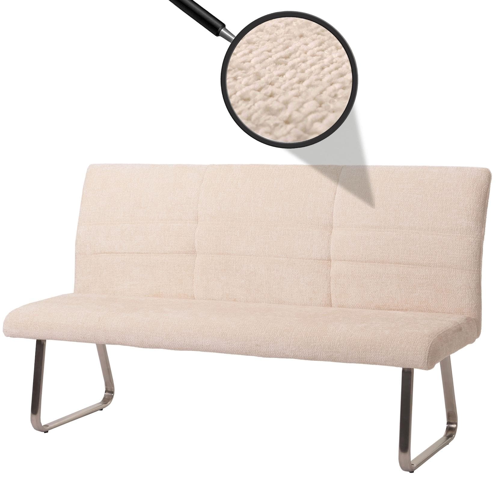 MCW Sitzbank MCW-G55 Esszimmerbank Edelstahl Chenille Creme