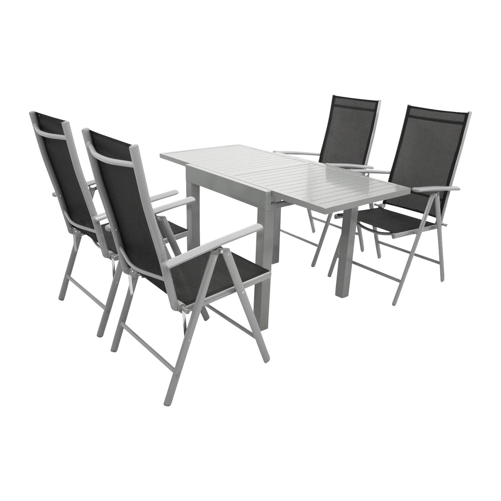 DEGAMO Garten-Essgruppe TIRANA - Klappsessel & Ausziehtisch Aluminium Silbergrau