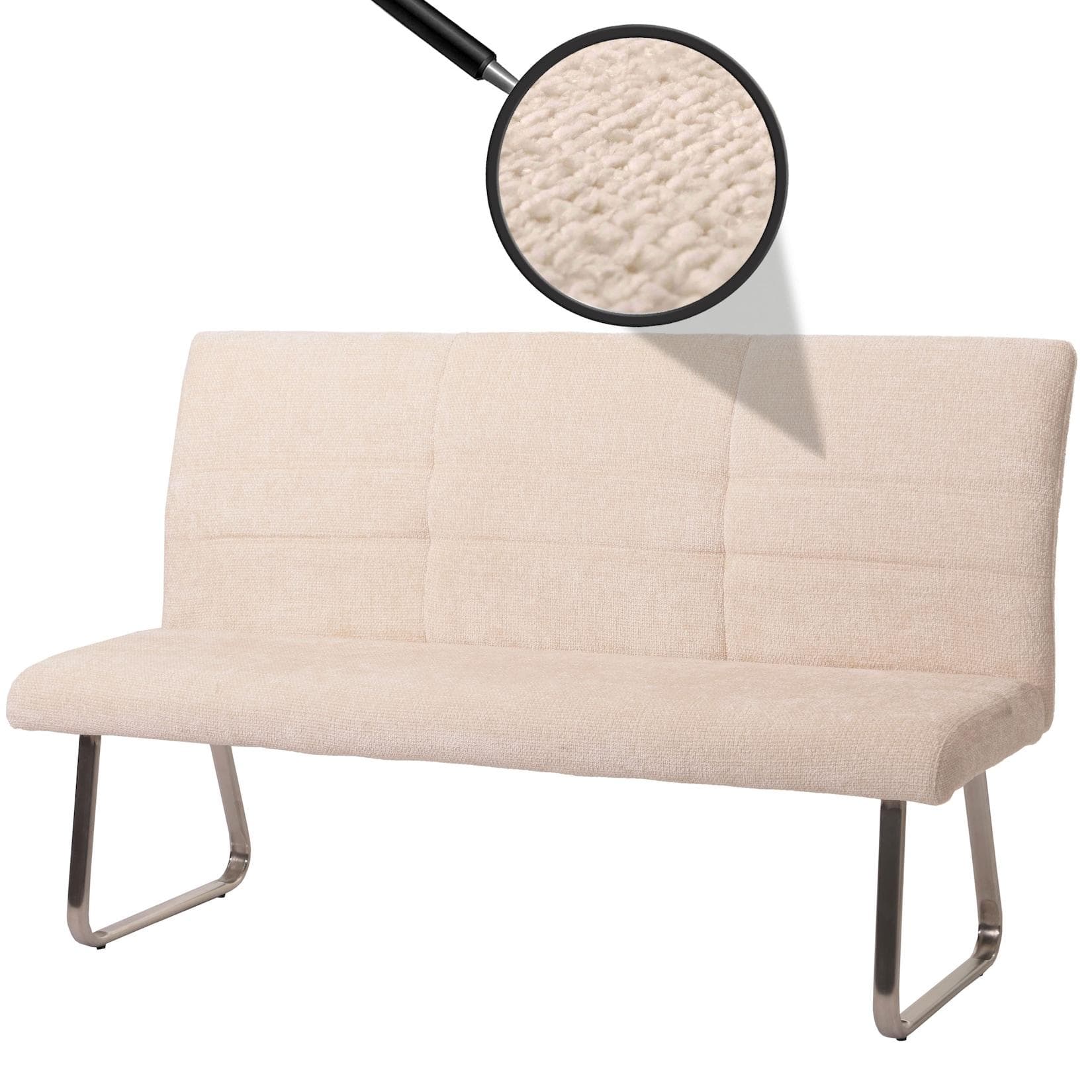 MCW Sitzbank 160cm Edelstahl Chenille Creme 3-Sitzer
