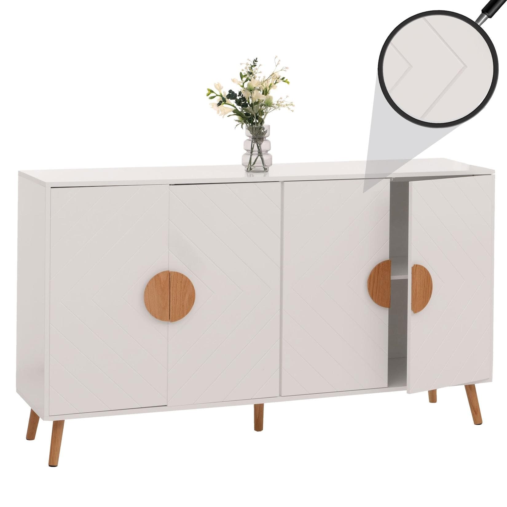 MCW Sideboard MCW-N89 Weiß Fischgrätenmuster Melaminholz