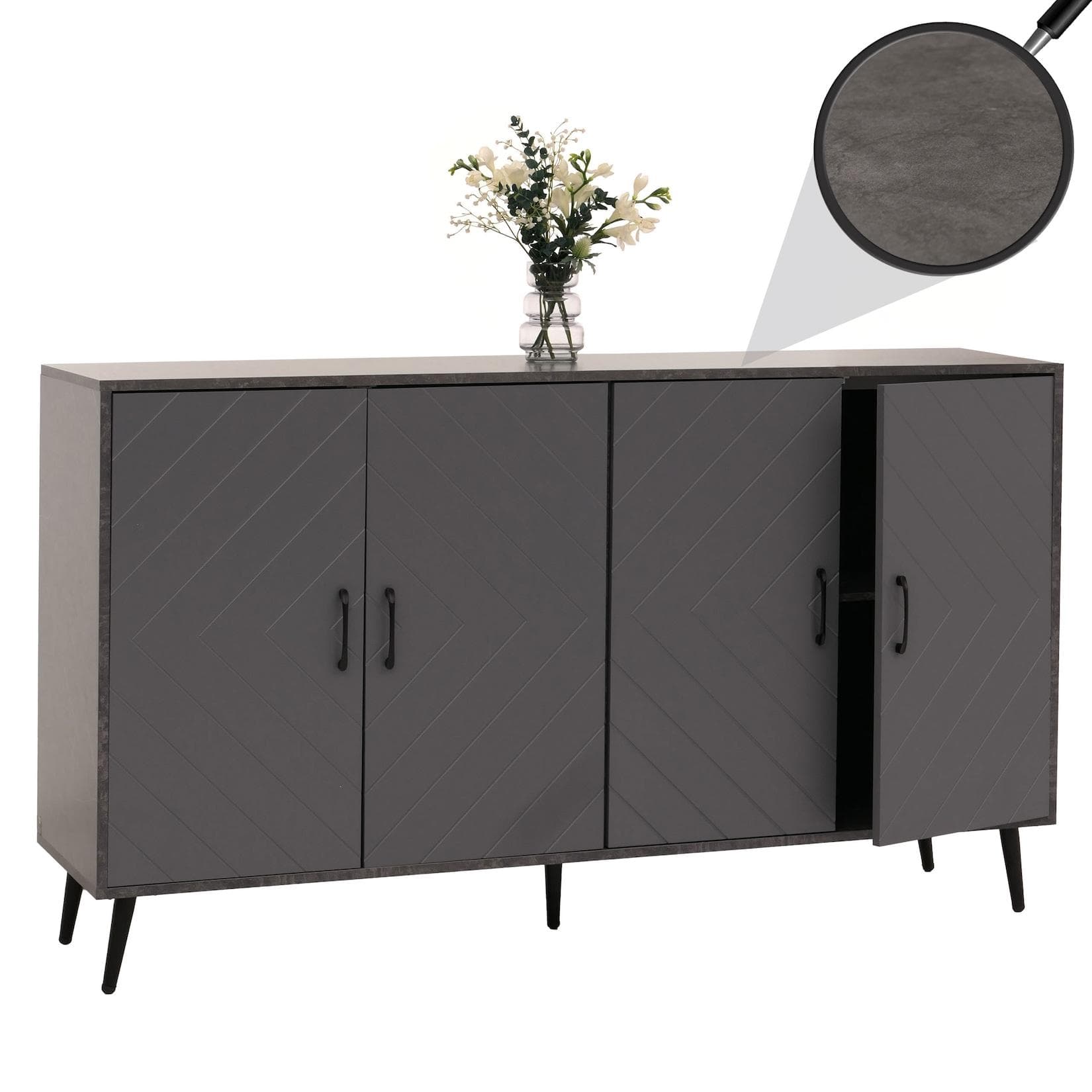 MCW Sideboard MCW-N89 Grau Fischgrätenmuster Melaminholz