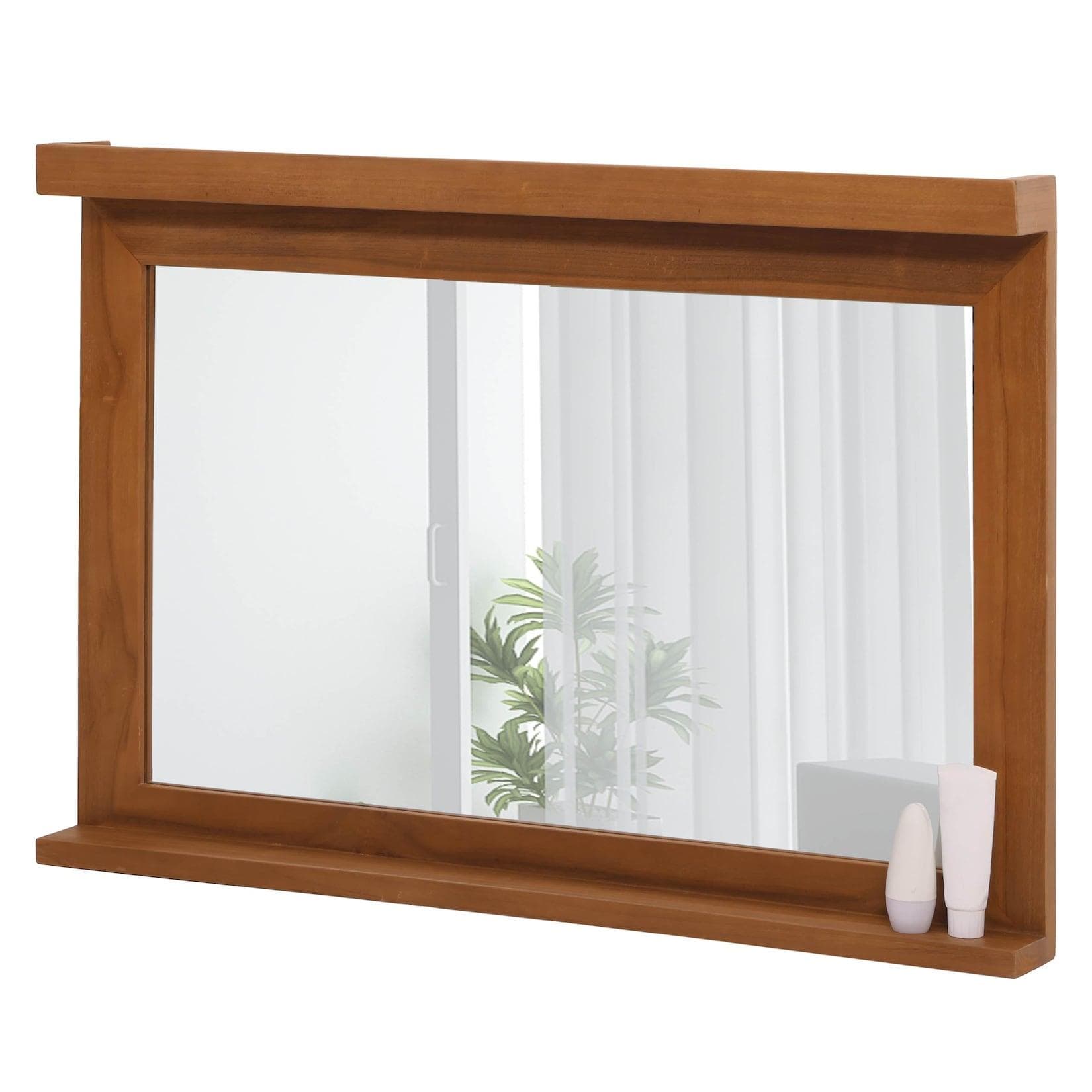 Teak-Wandspiegel MCW-M87 Bad-/Flurspiegel Holzrahmen