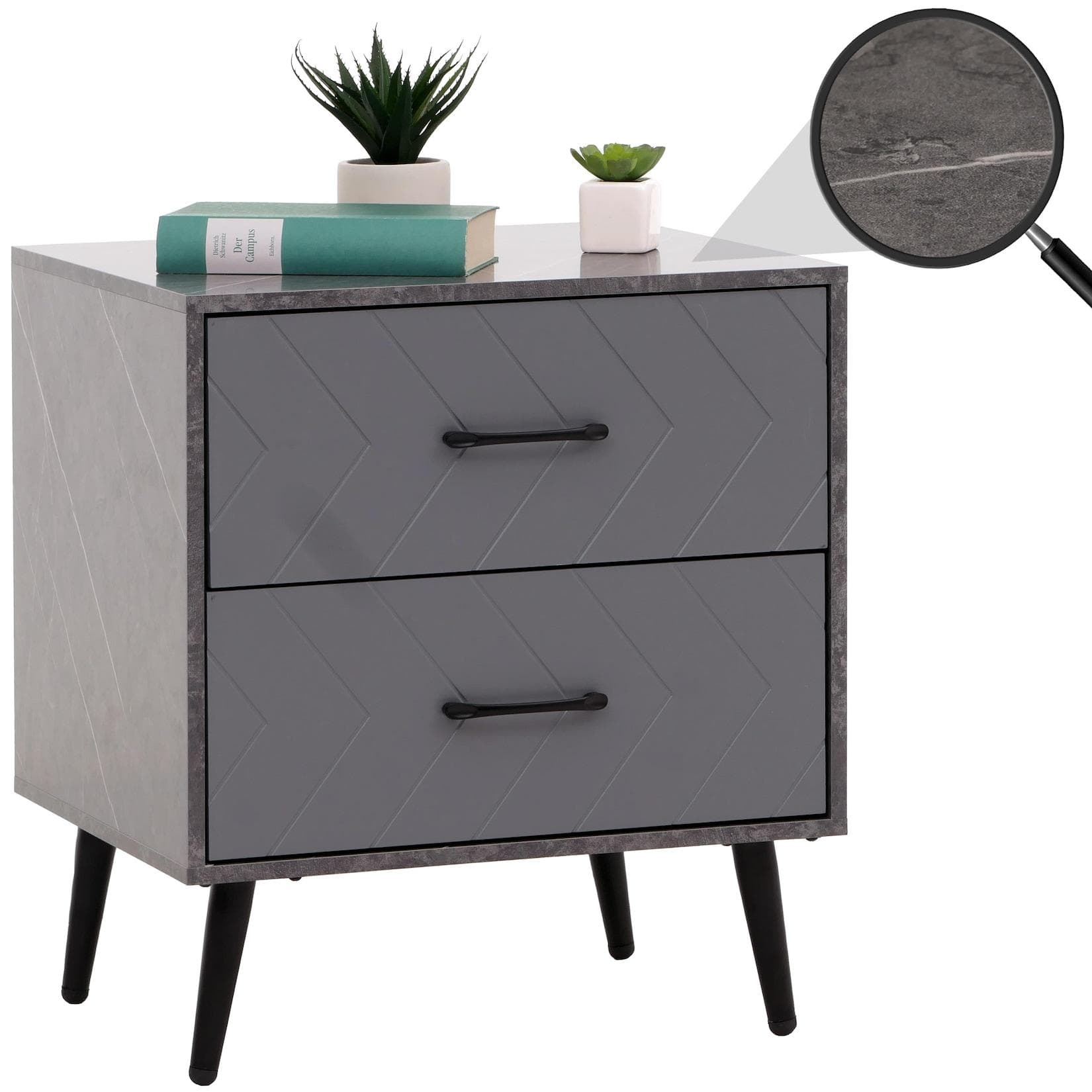 MCW Nachttisch MCW-N89 Grau Marmor-Optik Melaminholz