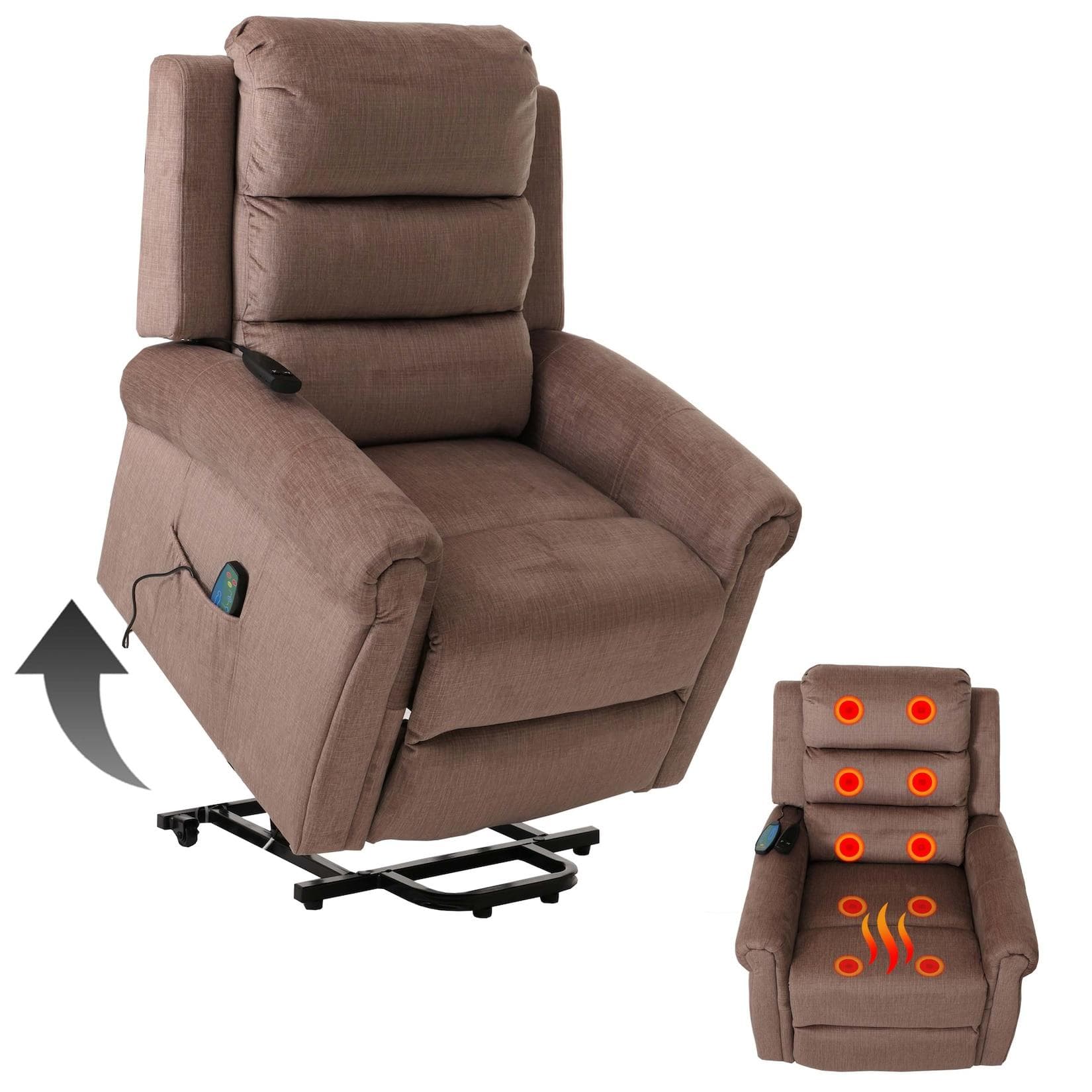 Fernsehsessel MCW-K63 Relaxsessel mit Aufstehhilfe, Massage & Heizung in Braun