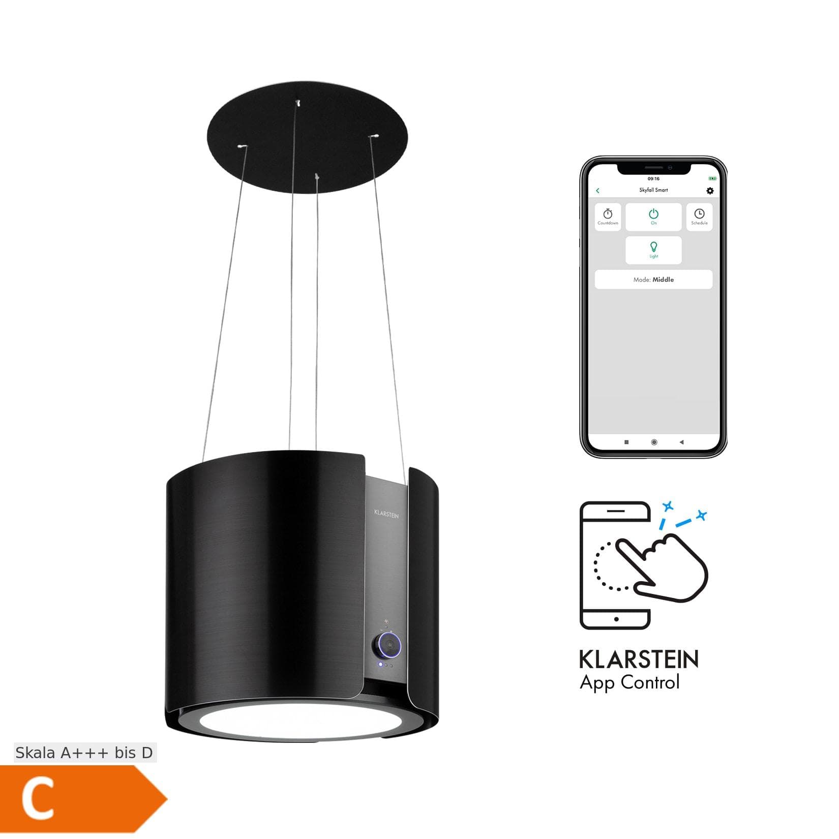 Klarstein Skyfall Inselabzugshaube 45cm Umluft 402m³/h LED Gestensteuerung