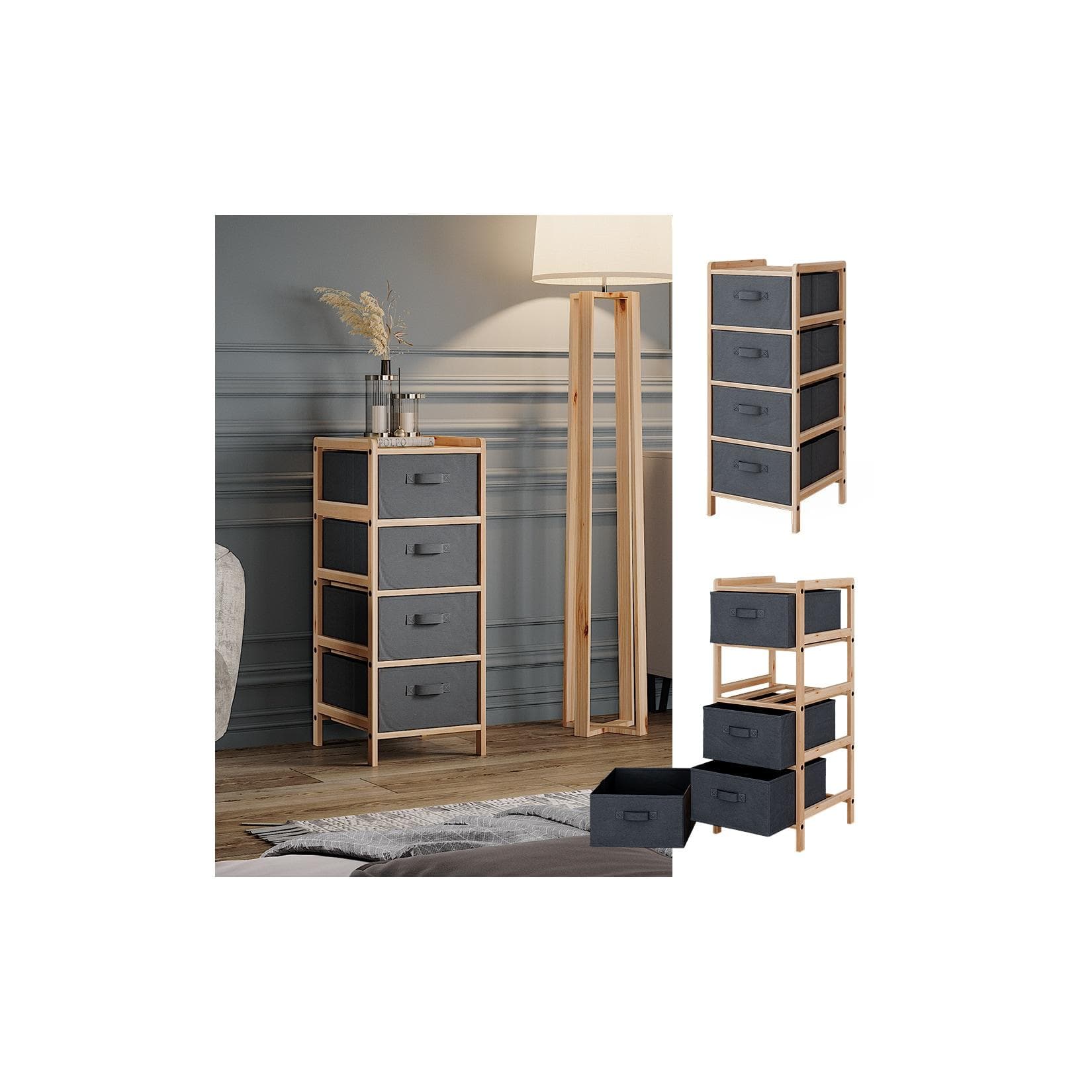 Grauer Midischrank Bruno mit 4 Stoffschubladen