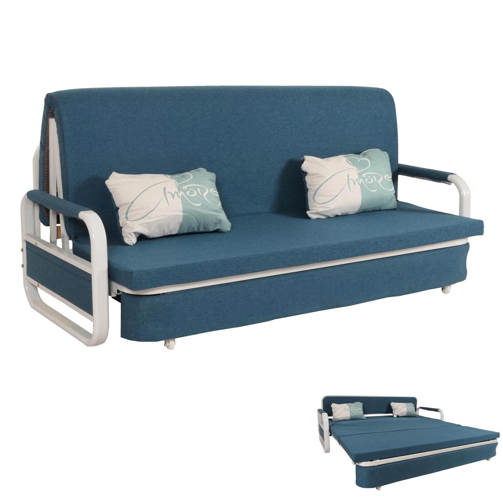 MCW Schlafsofa M83 Dunkelblau mit Schlaffunktion und Bettkasten
