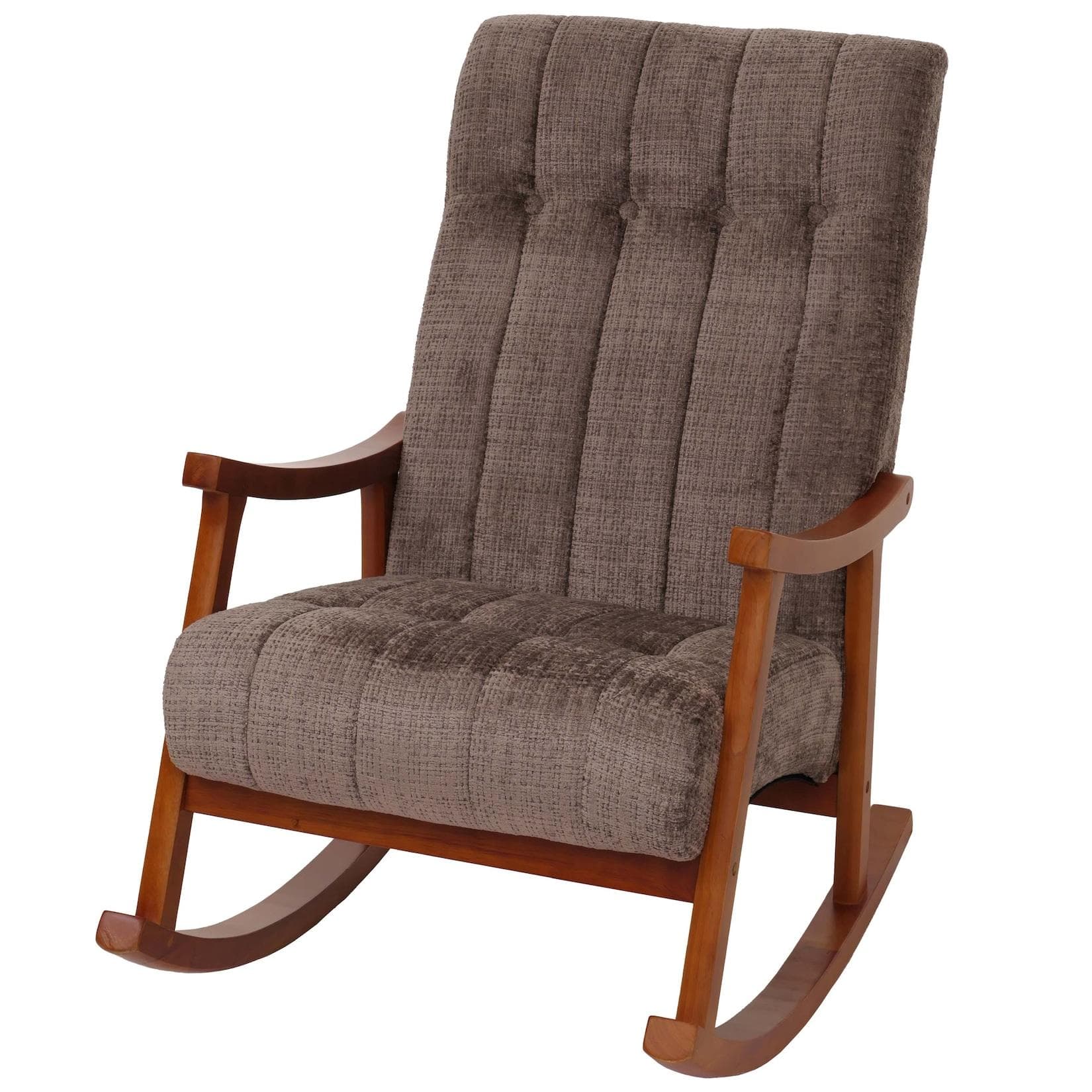 Schaukelstuhl MCW-K10 Relaxsessel Braun Chenille Walnuss-Optik