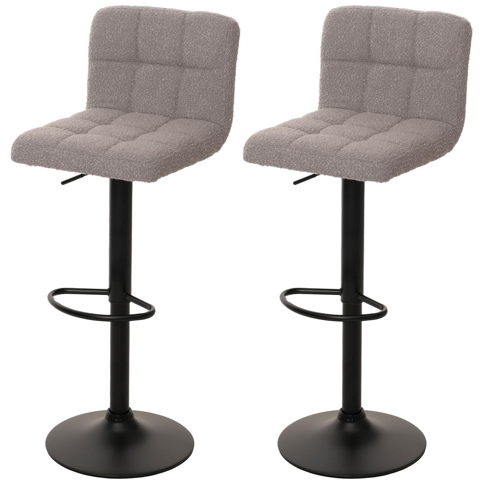 2er-Set Barhocker MCW-G87 Grau höhenverstellbar drehbar Stoff Boucle
