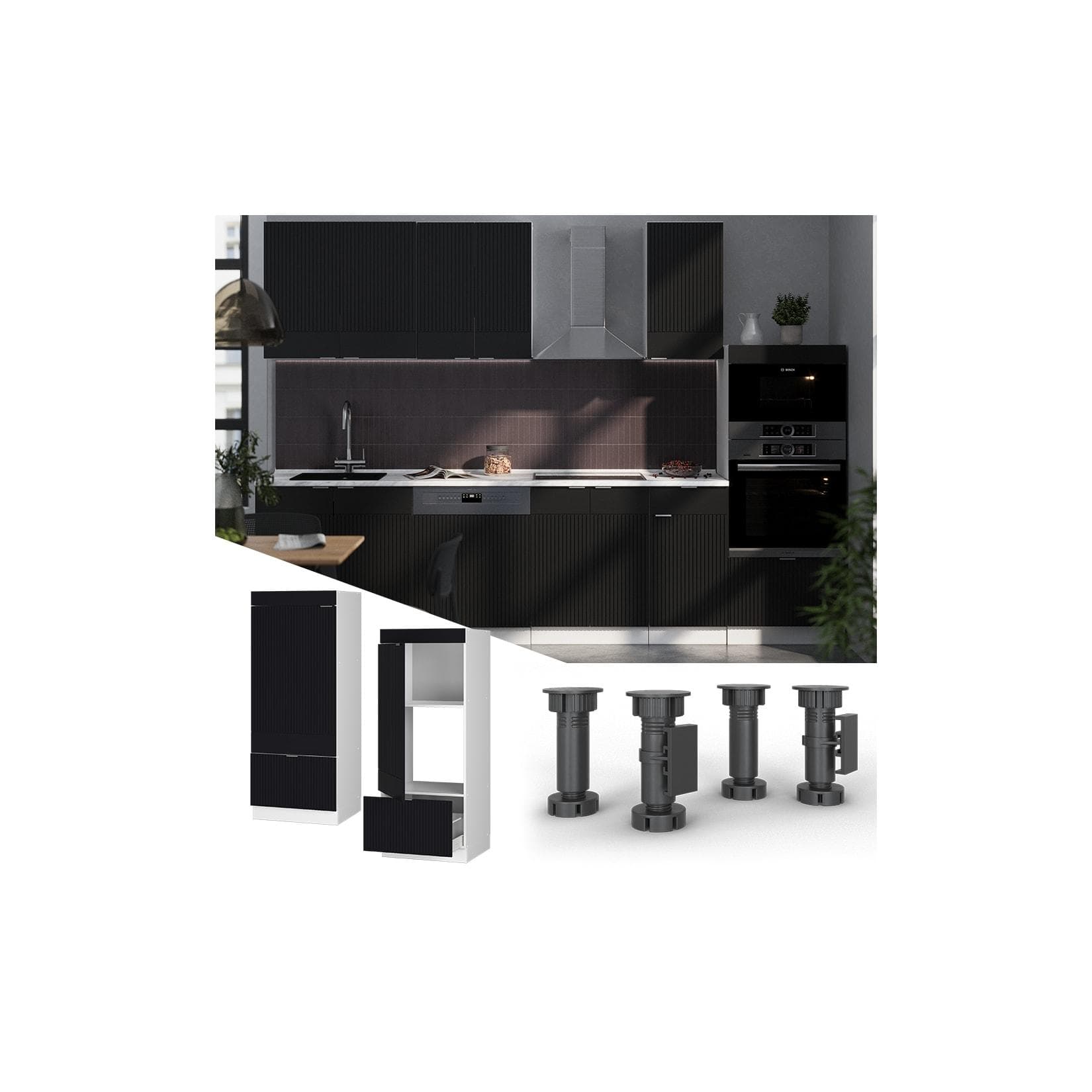 Vicco Mikrowellenschrank Fame-Line Weiß Schwarz Gestreift 60 cm