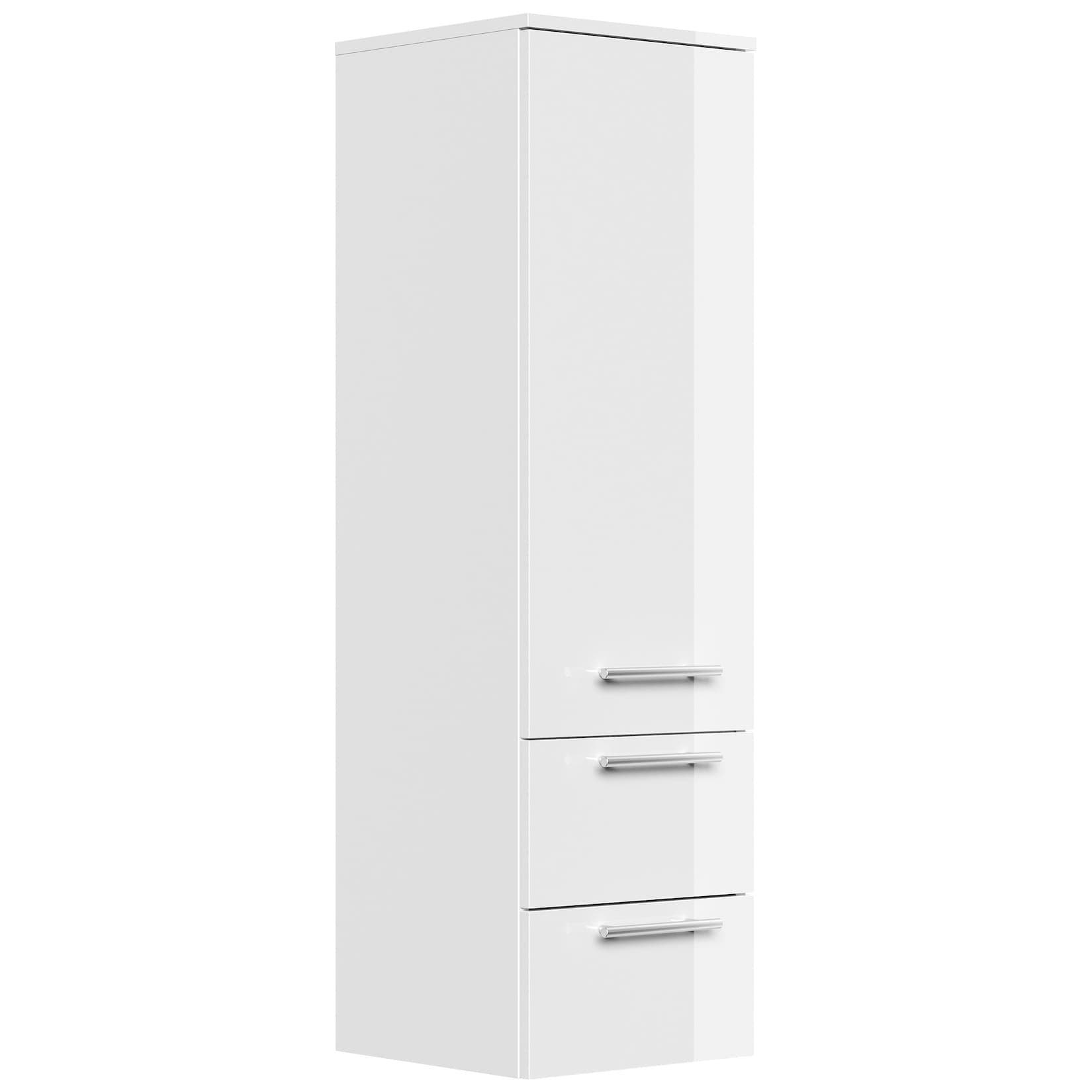 Posseik Hochschrank 120 cm Weiß Hochglanz mit Glaseinlagen