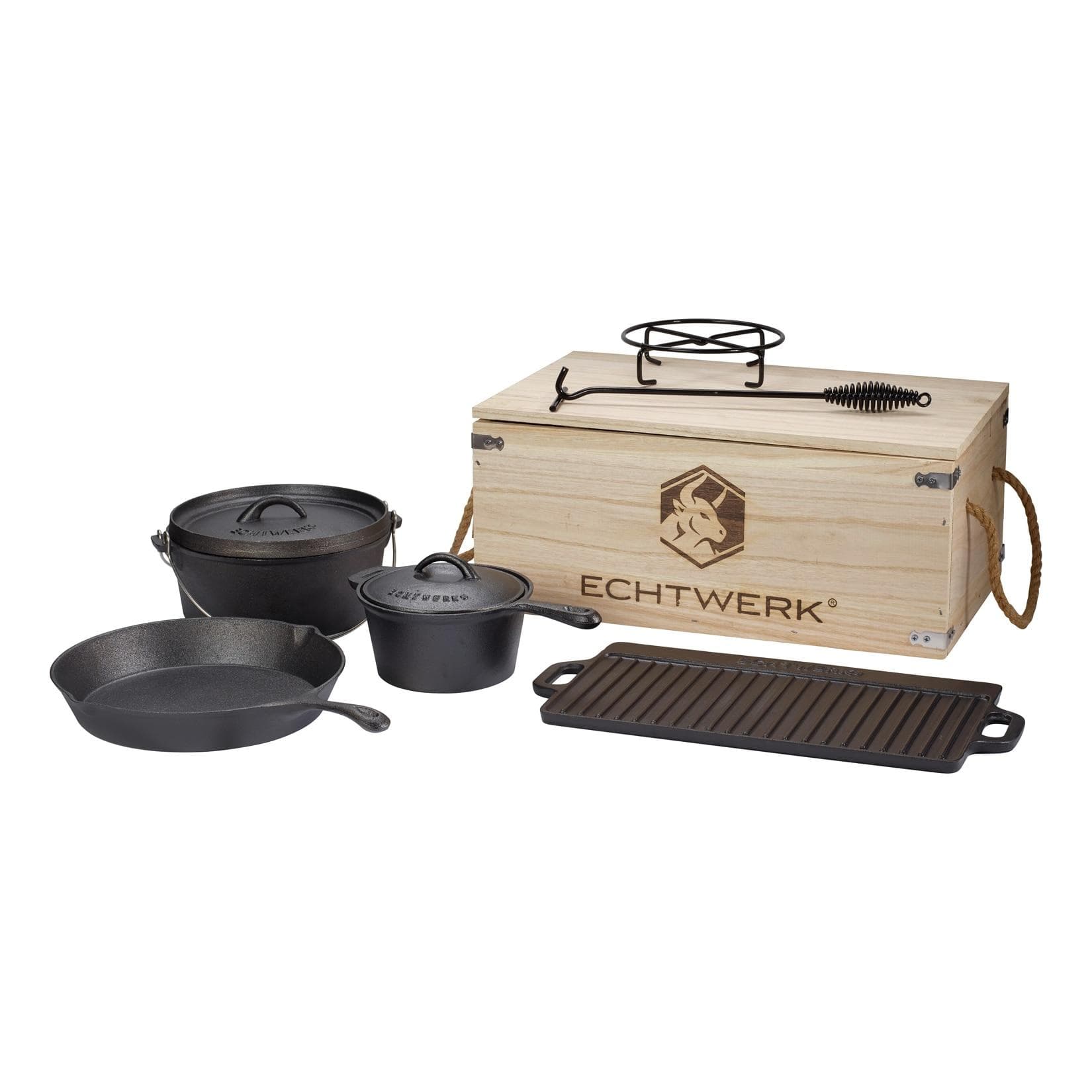ECHTWERK 7-teiliges Dutch Oven Set mit Holzkisten