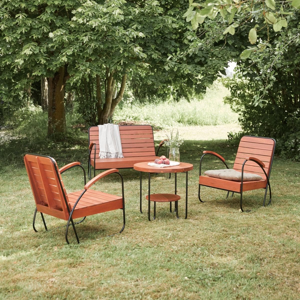 Tikamoon 4-Sitzer-Gartenlounge Key Wood Akazienholz Braun