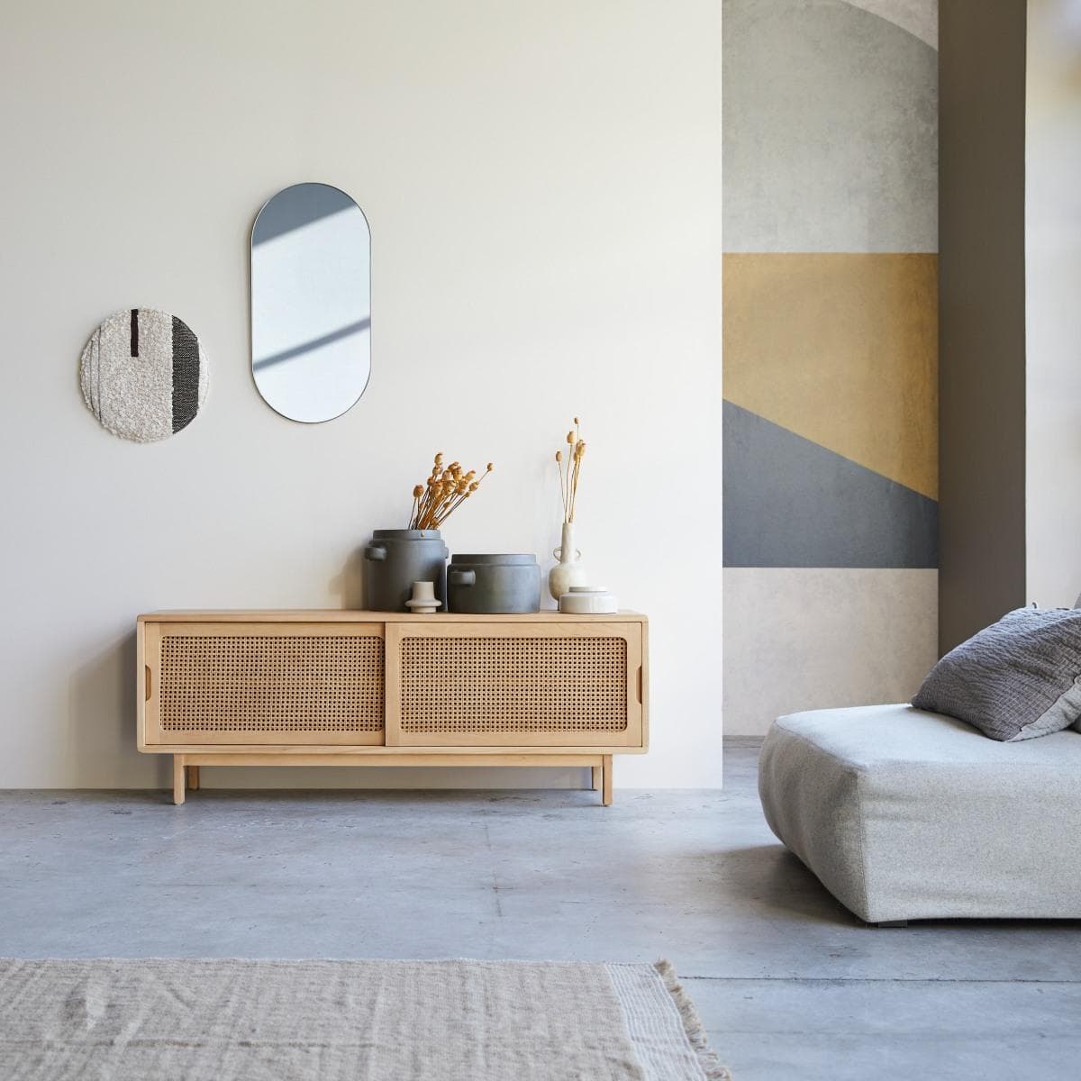 TV-Schrank aus Ulmenholz und Rattangeflecht Luis 140 cm