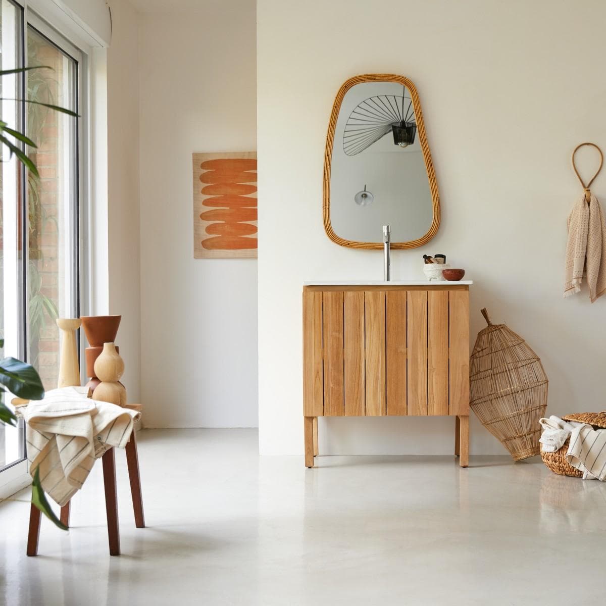 Tikamoon Waschtisch 80 cm Braun/Weiß Teakholz Keramik