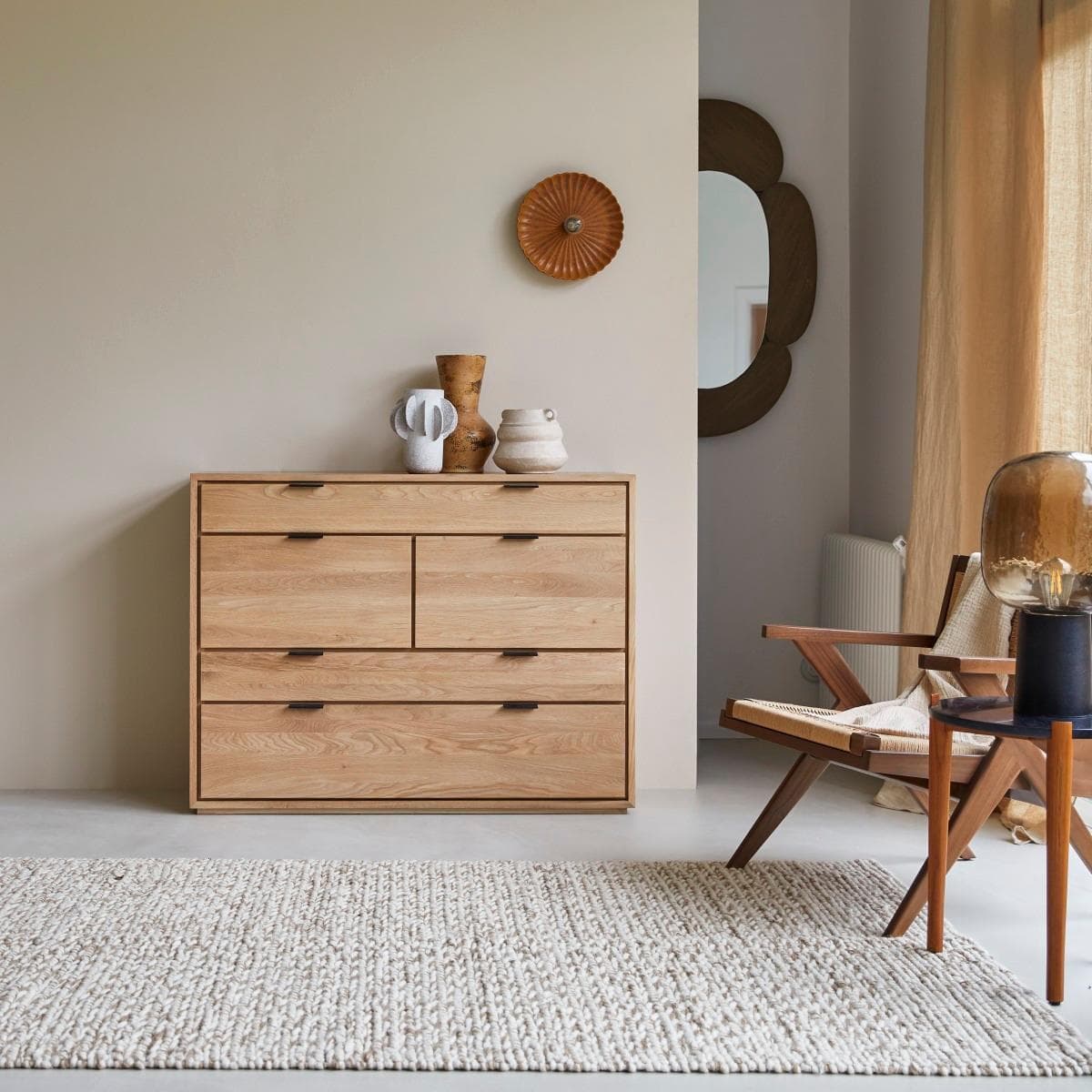 Tikamoon Kommode Senson Oak aus massivem Eichenholz mit 3 Schubladen
