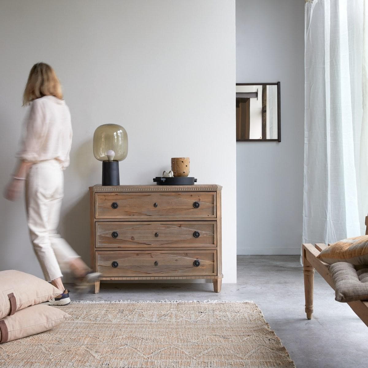 Tikamoon Kommode 3 Schubladen Massive Recycelte Pinie Landhausstil