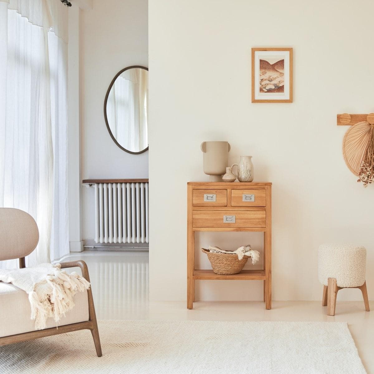 Tikamoon Highboard aus Massivholz Teakholz Natur unbehandelt